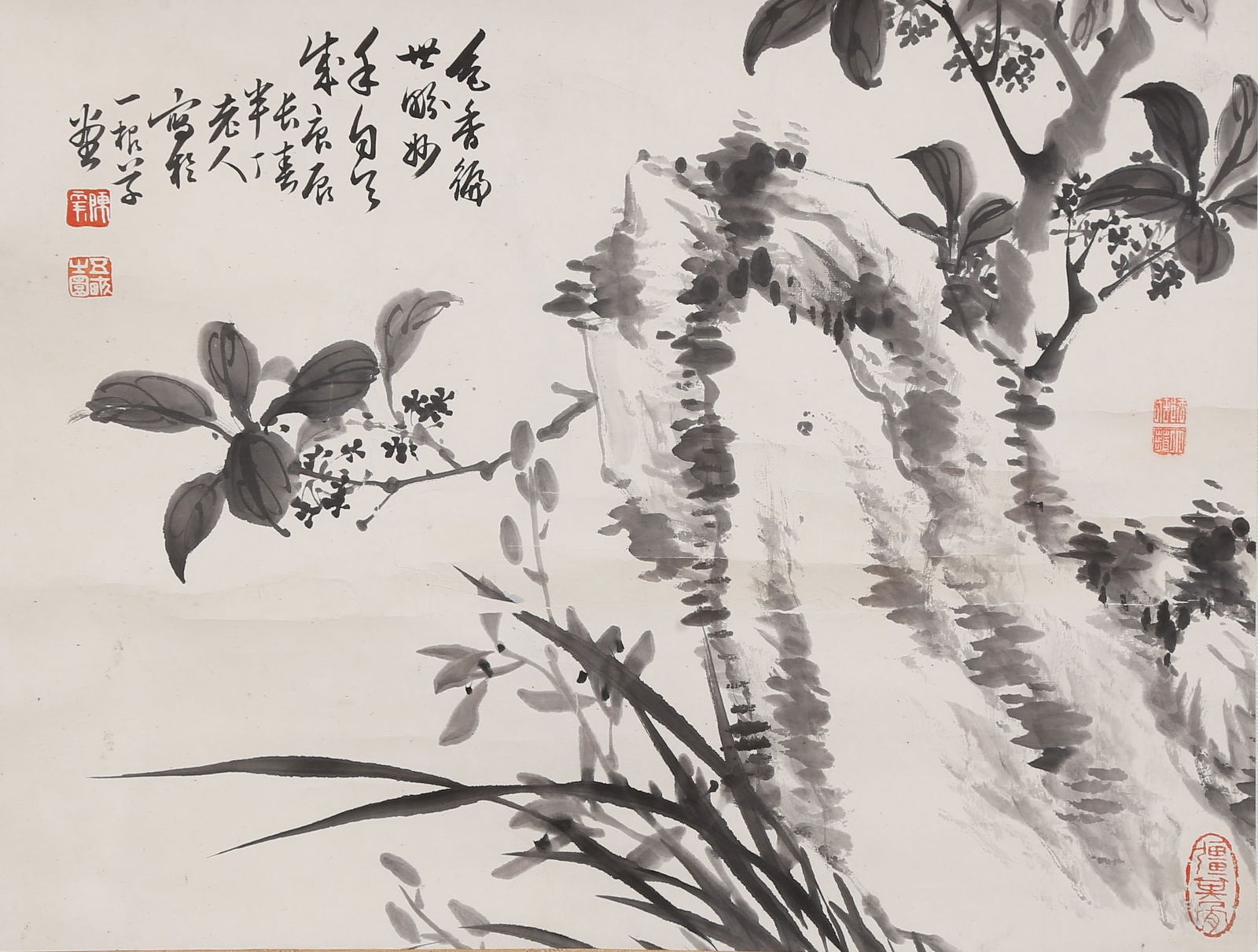 A FLOWER PAINTING ON PAPER BY CHEN BANDING.陳半丁 (1 of 7)