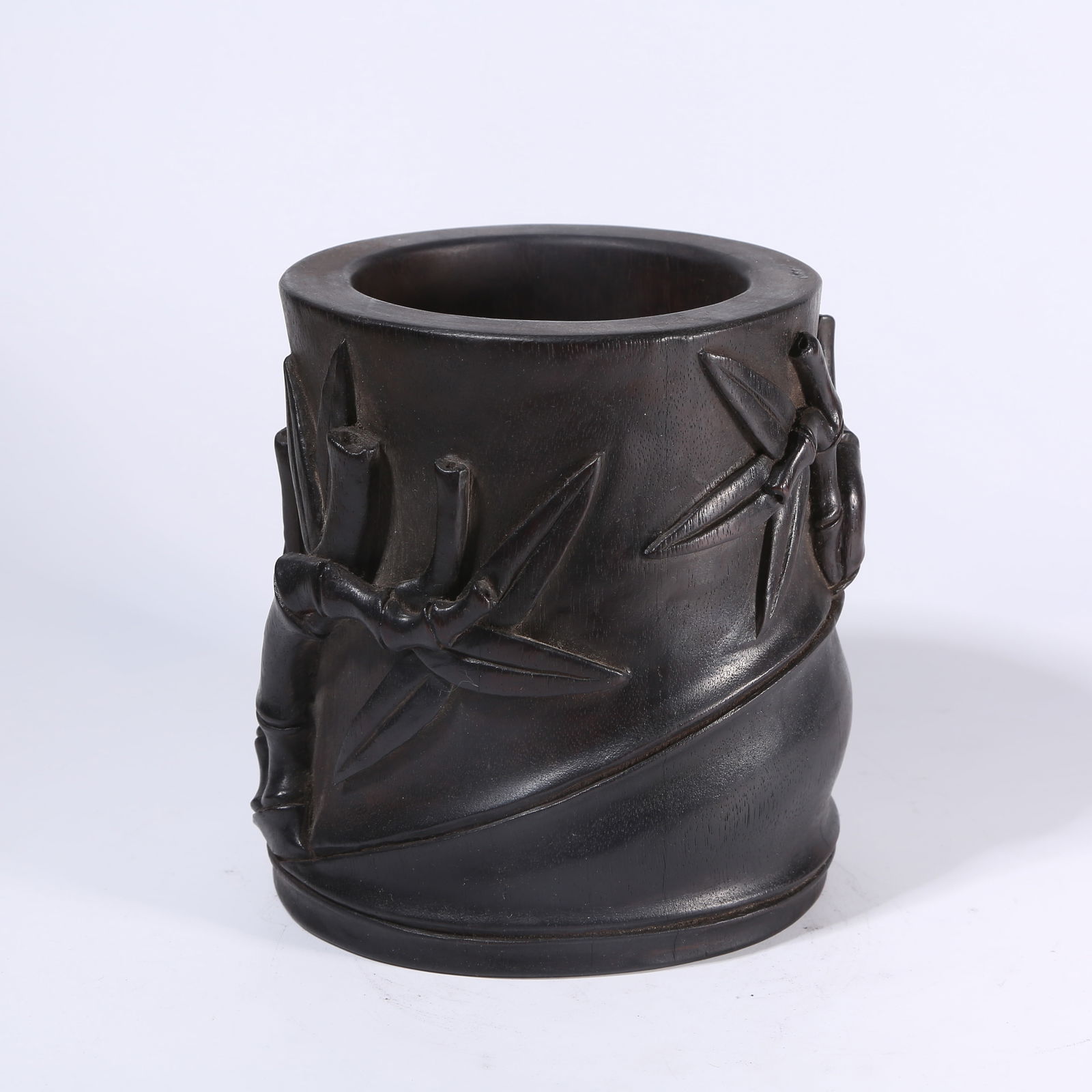 A ZITAN BAMBOO-SHAPED BRUSH POT: Zitan Bamboo-Shaped Brush Pot