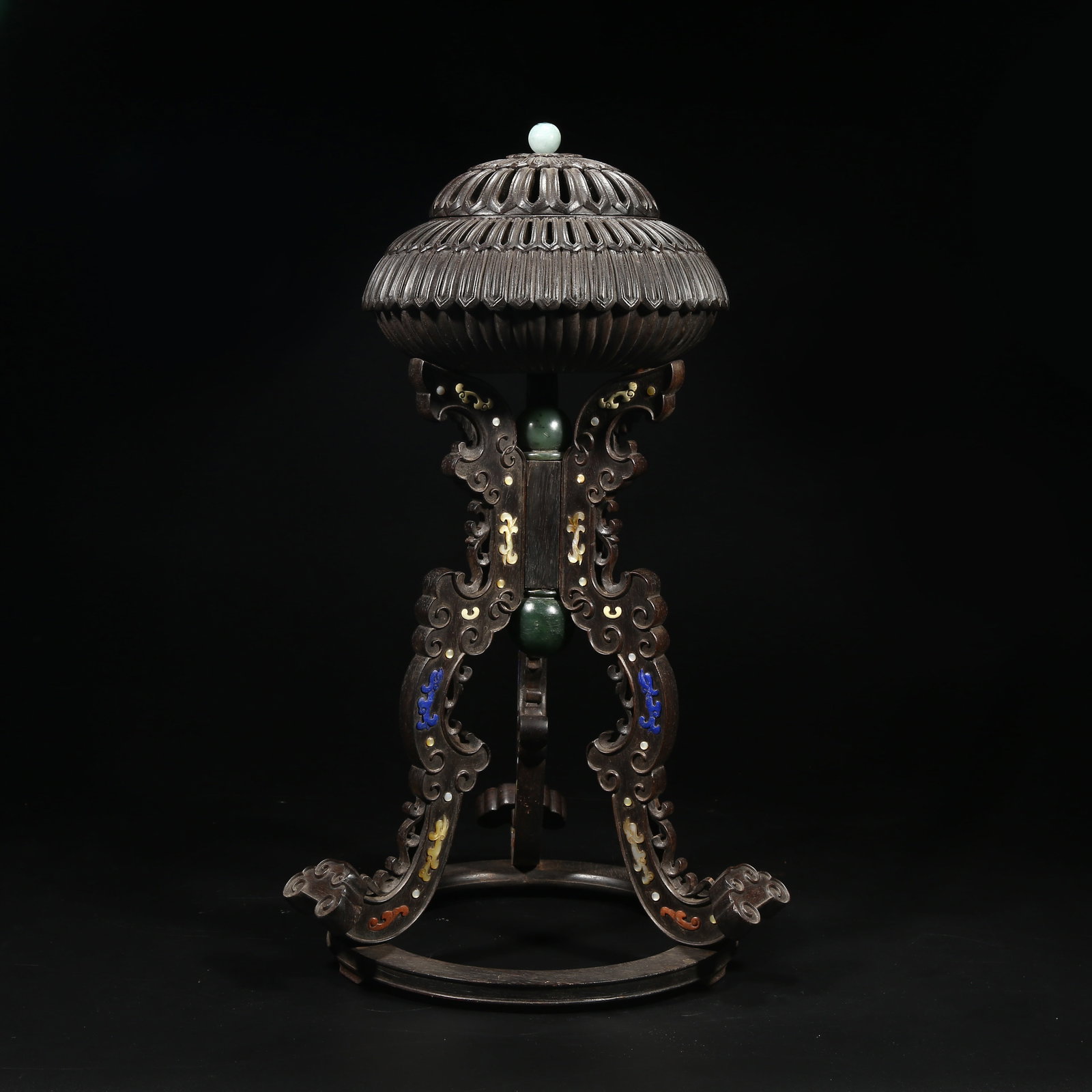 A ZITAN BAIBAO INLAID INCENSE BURNER: Zitan Baibao Inlaid Incense Burner