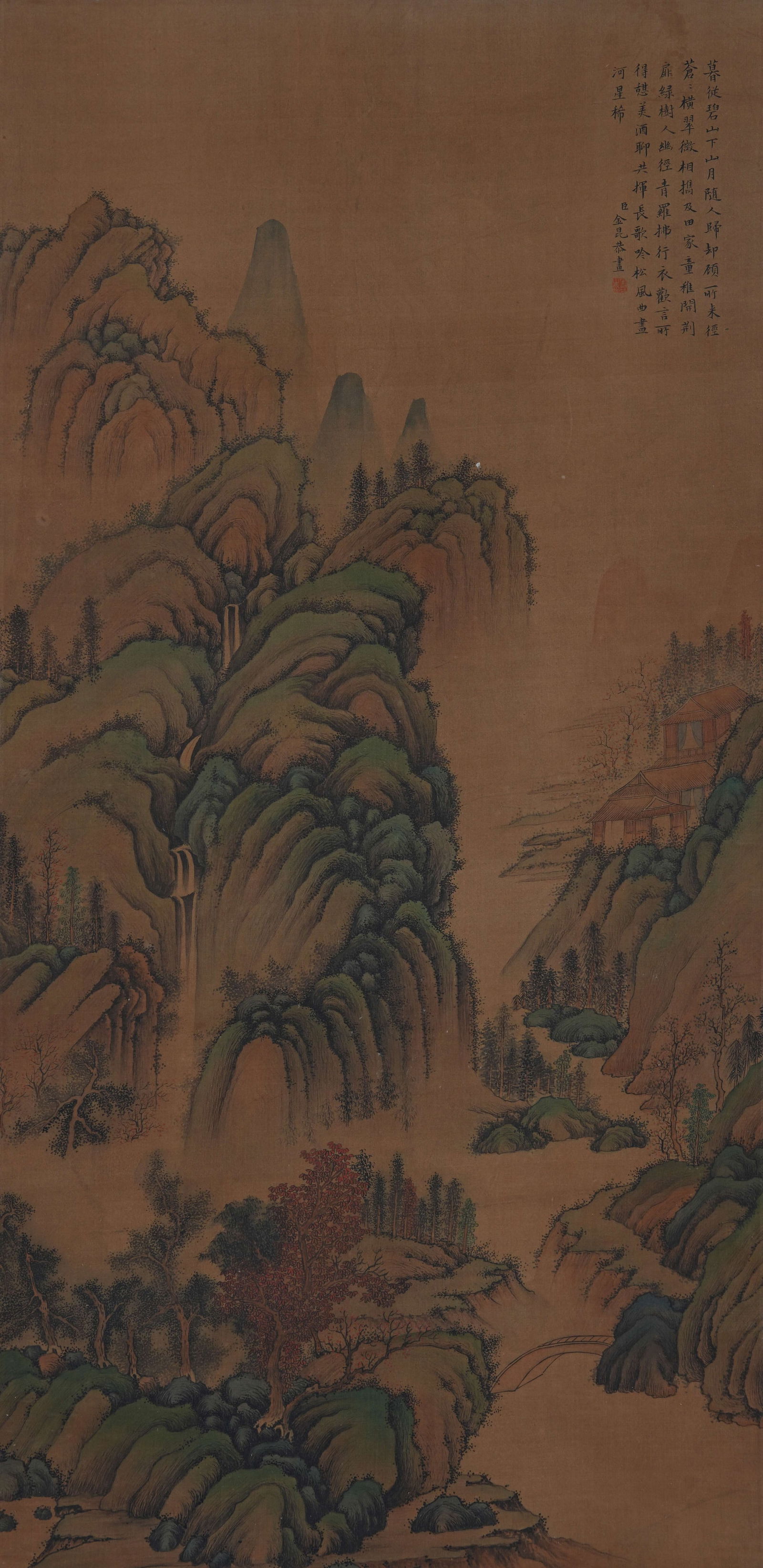 A LANDSCAPE WITH PAVILION PAINTING ON SILK BY JIN KUN.金昆 (1 of 8)