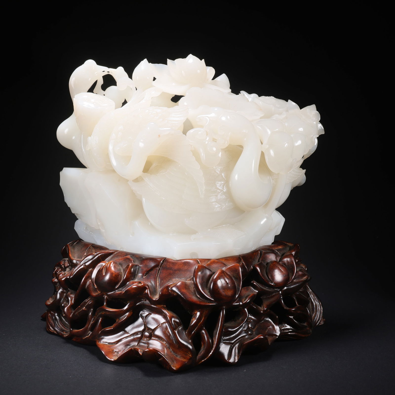 A HETIAN JADE LOTUS POND UNDER MOONLIGHT: Hetian Jade Lotus Pond under Moonlight