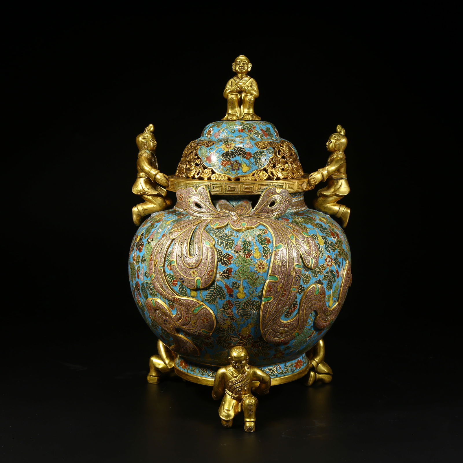A CLOISONNÉ ENAMEL INCENSE BURNER WITH "LONGEVITY AND PROSPERITY FOR TEN THOUSAND GENERATIONS" (1 of 9)