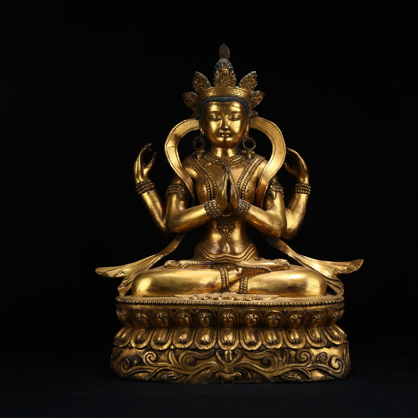A GILT BRONZE FIGURE OF FOUR-ARMED AVALOKITESHVARA (1 of 8)