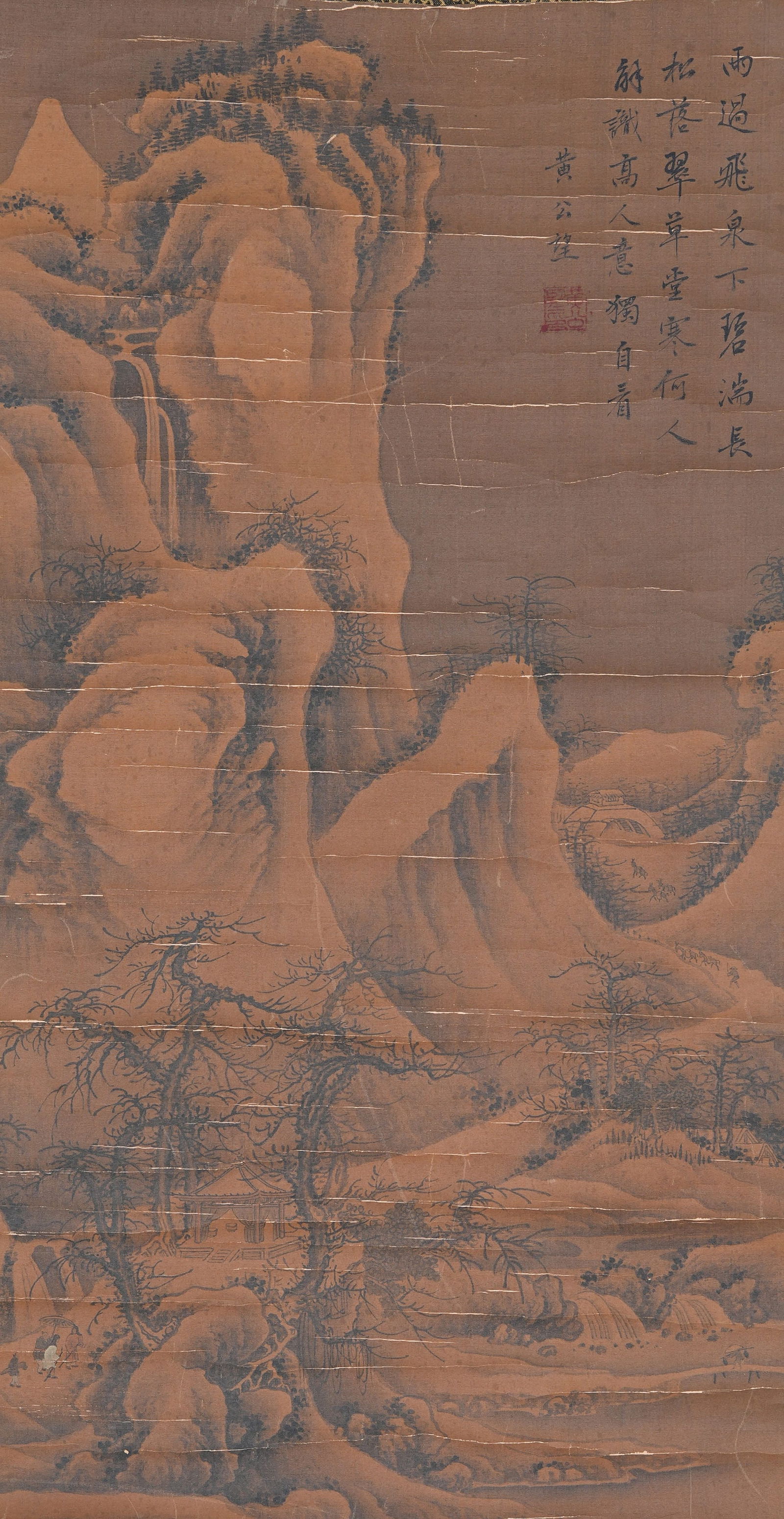 A LANDSCAPE WITH PAVILION PAINTING ON SILK BY HUANG GONGWANG.黃公望 (1 of 9)