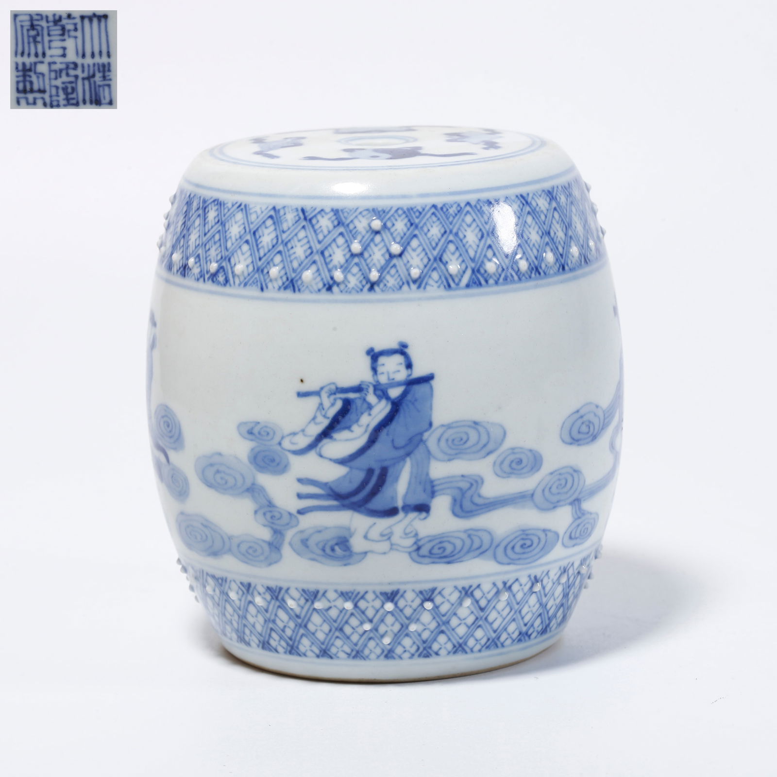 A BLUE AND WHITE CENSER WITH FIGURE STORY DESIGN (1 of 9)