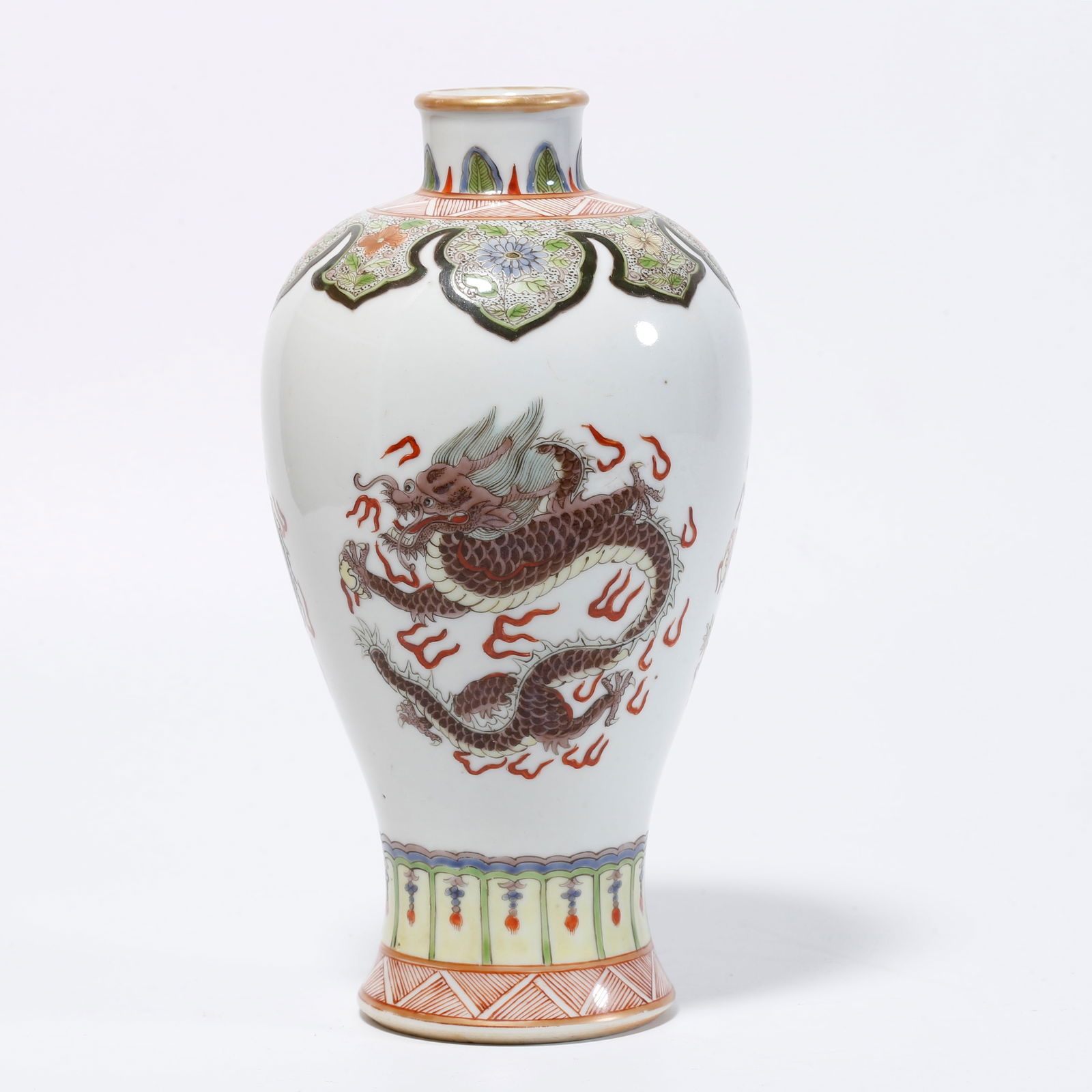 A FAMILLE ROSE MEIPING VASE WITH DRAGON DESIGN (1 of 9)