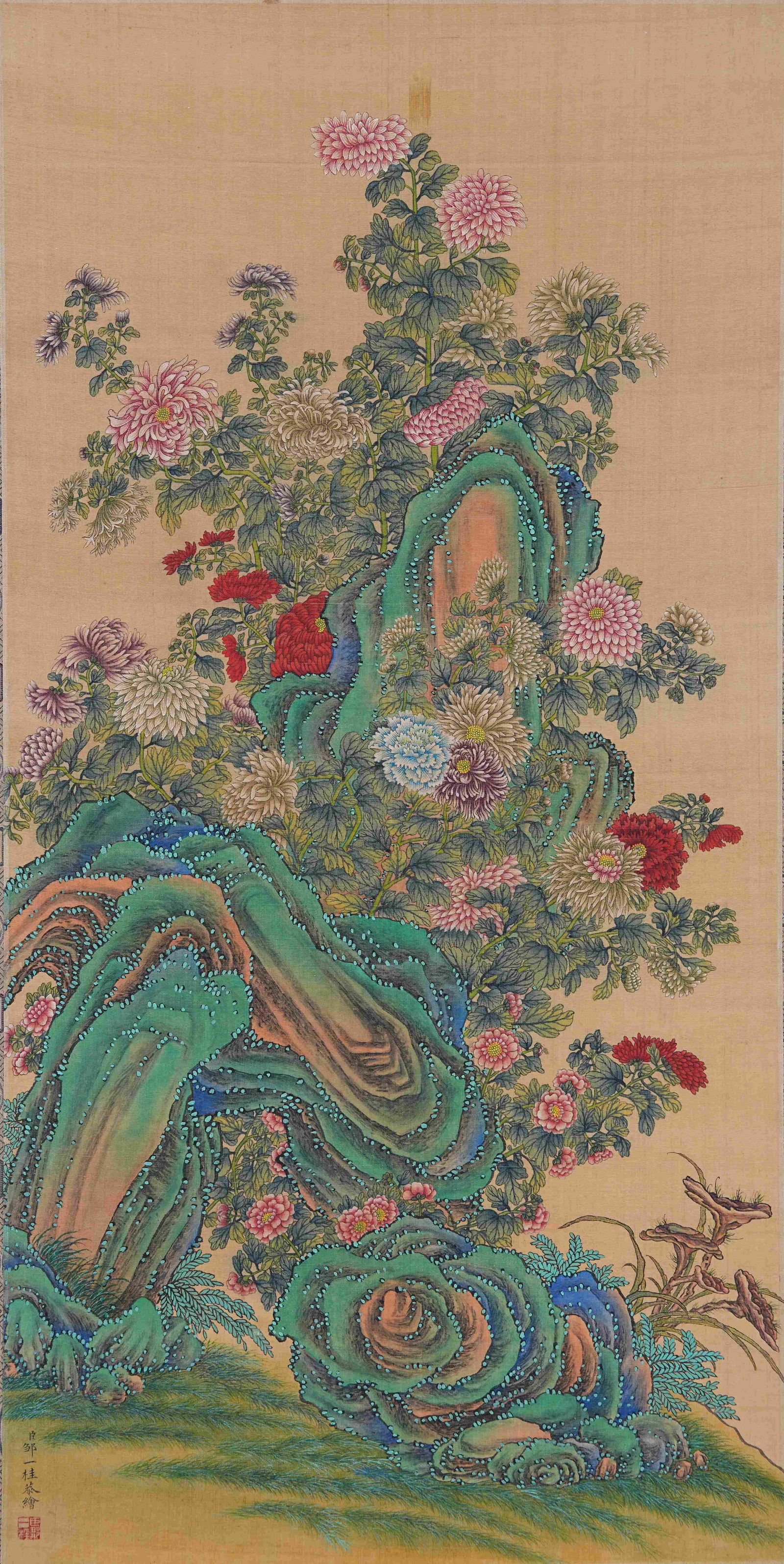 A FLOWER PAINTING ON SILK BY ZOU YIGUI.鄒一桂 (1 of 9)