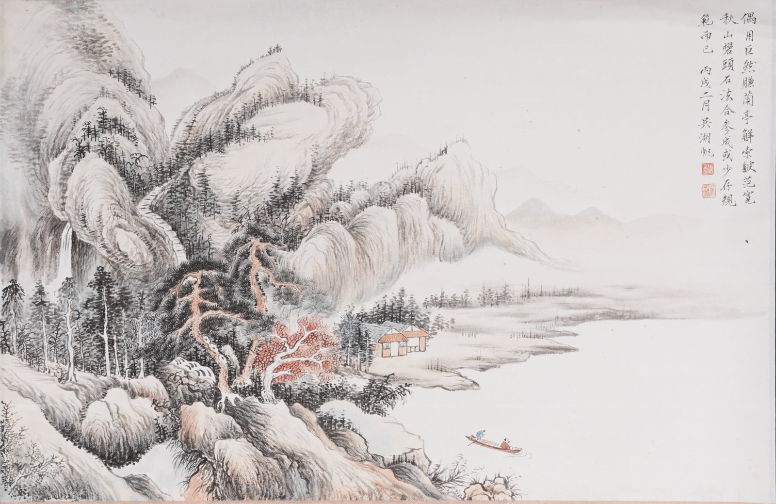 A LANDSCAPE PAINTING ON PAPER BY WU HUFAN.吳湖帆: Landscape Painting on Paper by Wu Hufan.吳湖帆