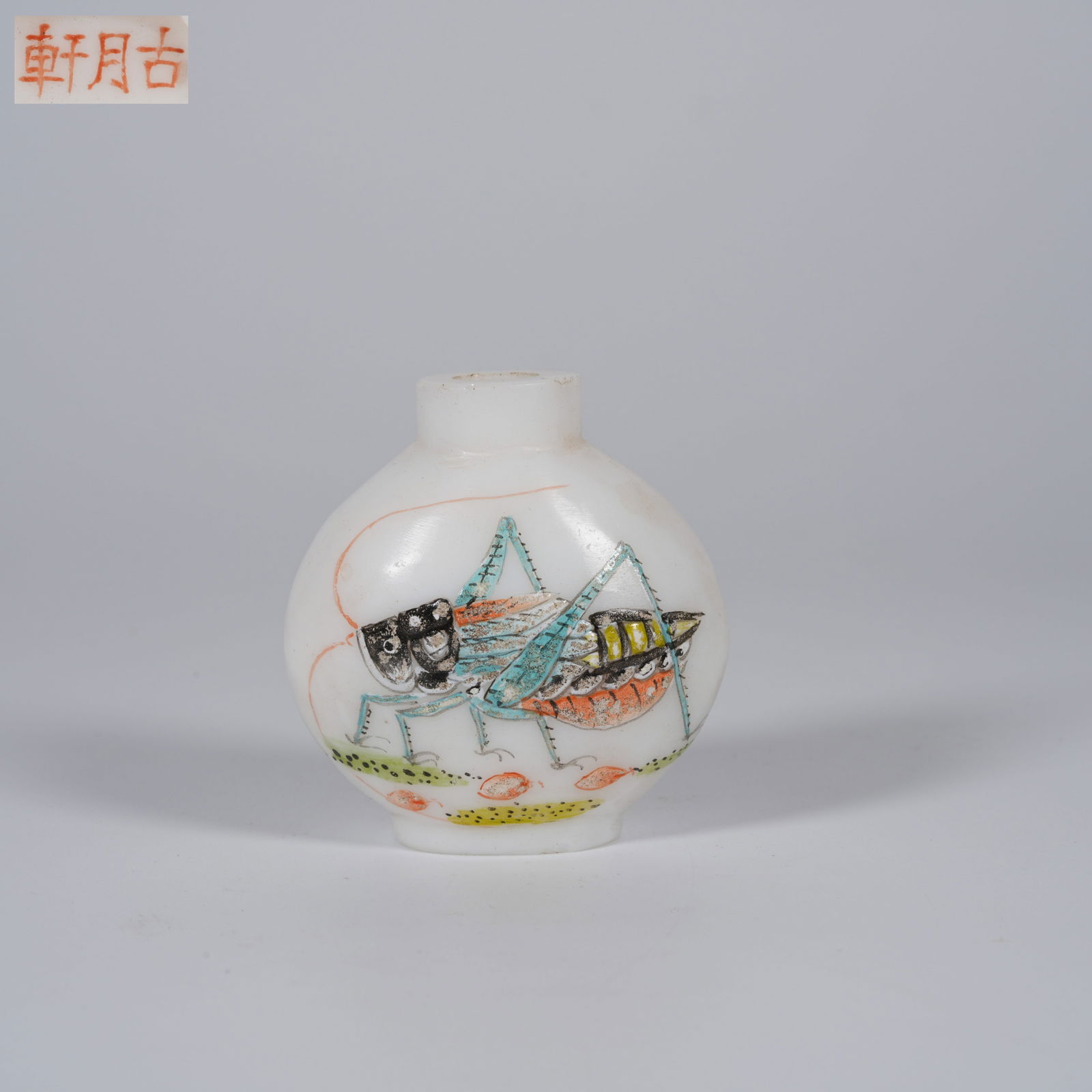 A GLASS SNUFF BOTTLE WITH CRICKET MOTIF (1 of 6)