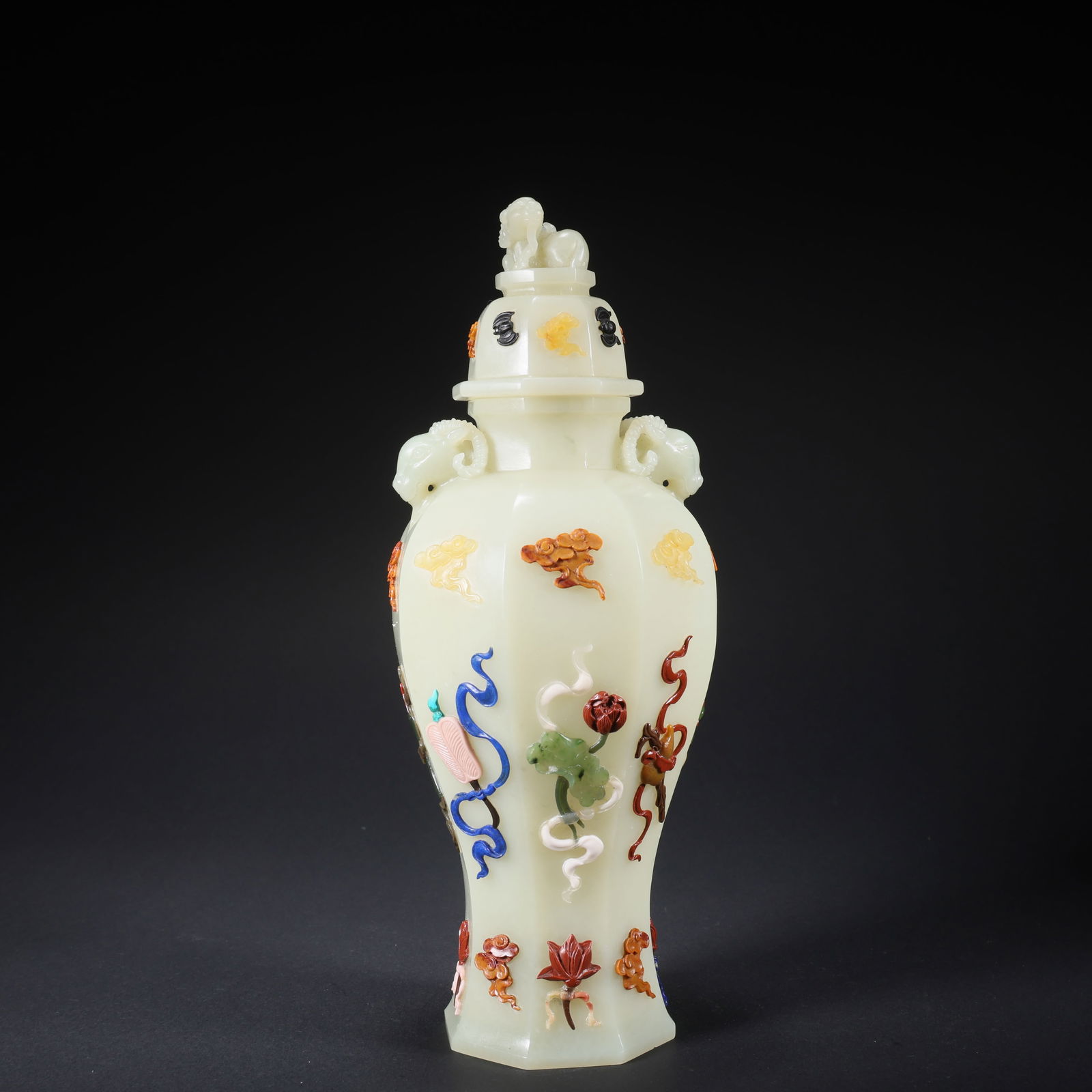 A HETIAN JADE EIGHT-TREASURE VASE INLAID WITH HUNDREDS OF PRECIOUS MATERIALS, SANYANG KAITAI MOTIF (1 of 9)