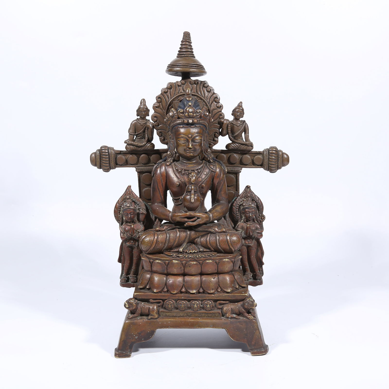 A ALLOY BRONZE SILVER-INLAID AMITAYUS BUDDHA STATUE (1 of 8)