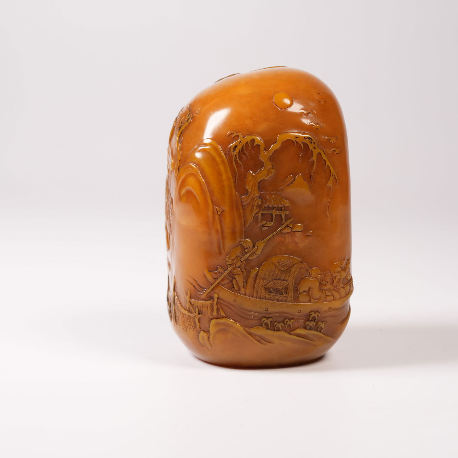 A SHOUSHAN STONE SEAL WITH LANDSCAPE AND PAVILION MOTIF: Shoushan stone seal with landscape and pavilion motif