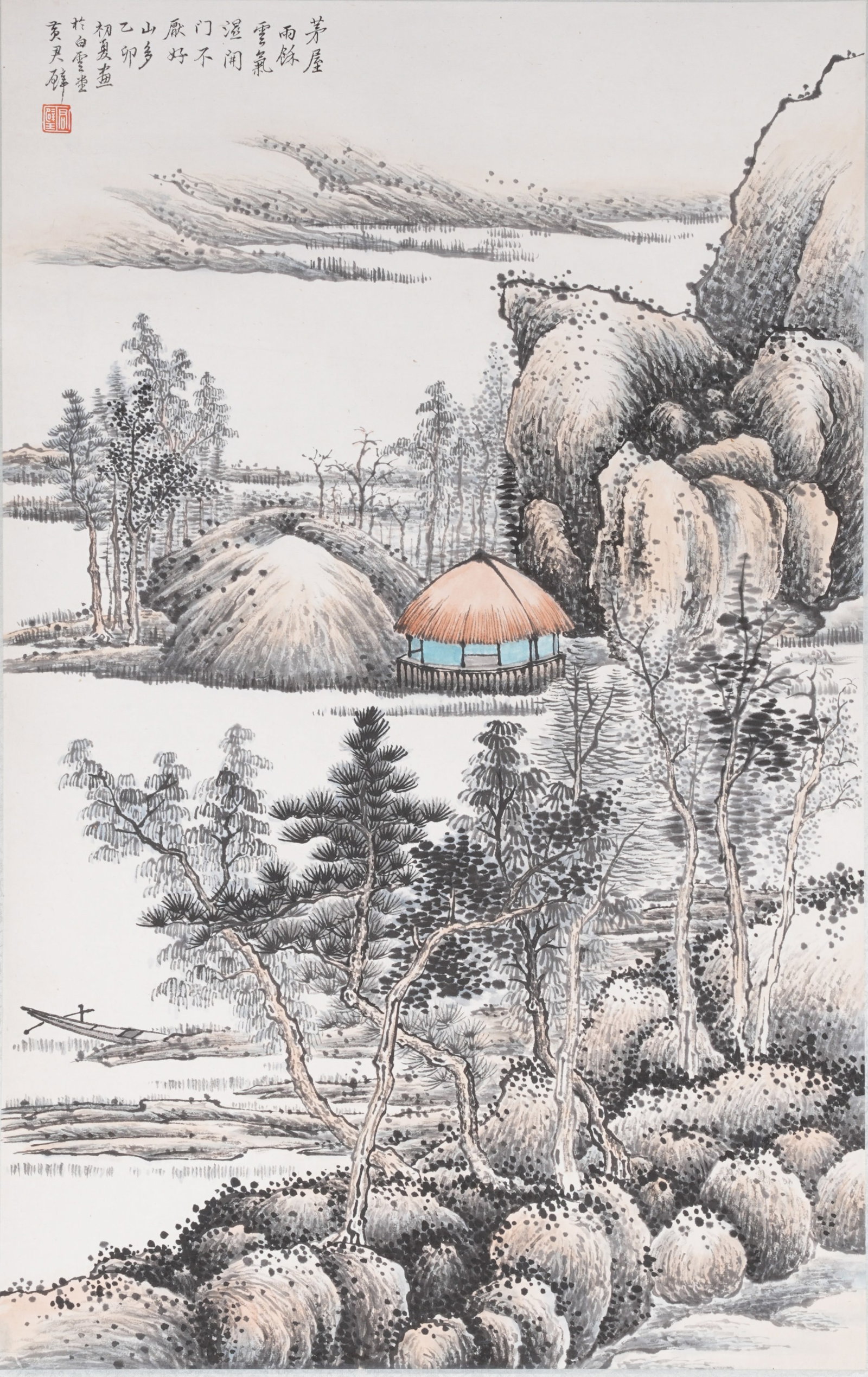 A LANDSCAPE PAINTING ON PAPER BY HUANG JUNBI.黃君璧: Landscape Painting on Paper by Huang Junbi.黃君璧