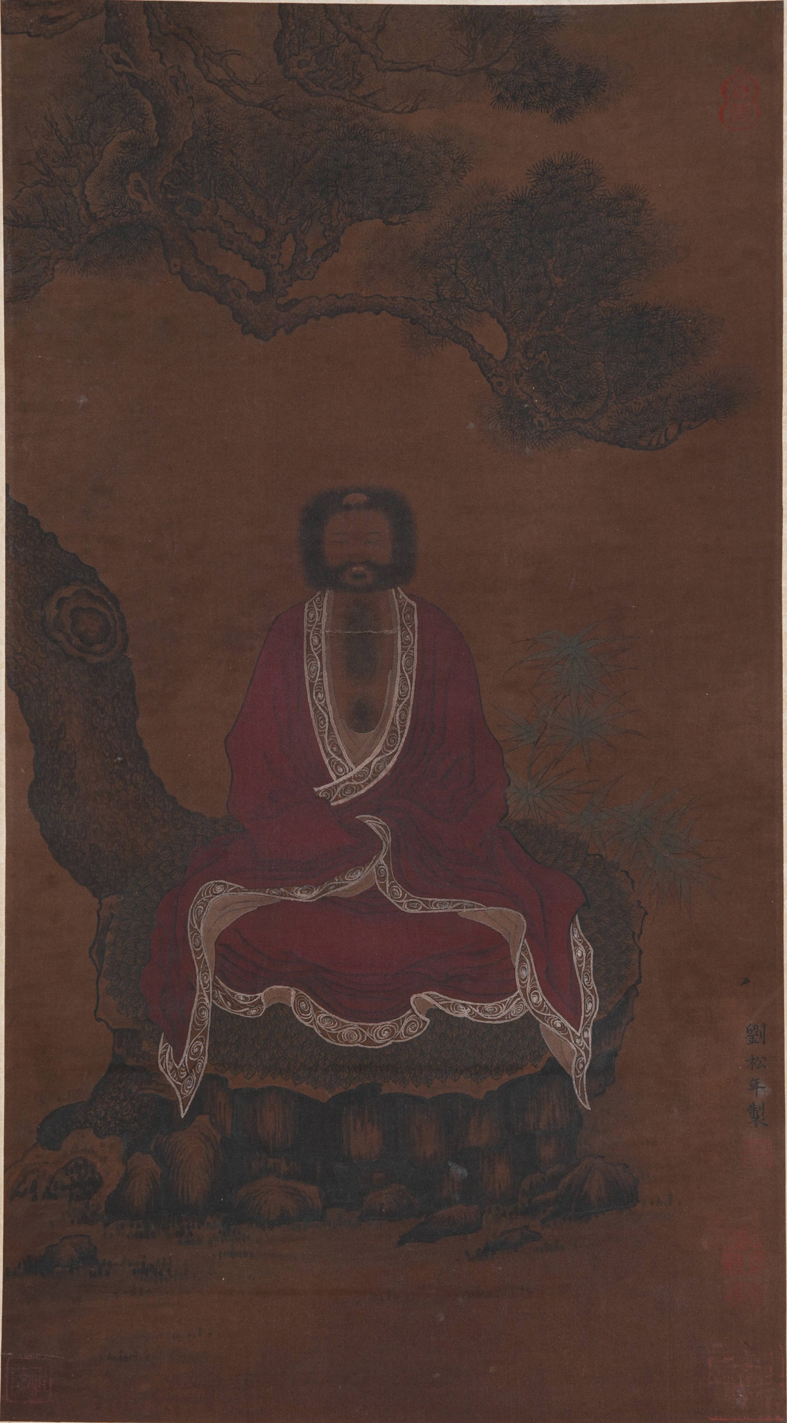 A ARHAT PAINTING ON SILK BY LIU SONGNIAN.劉松年: Arhat Painting on Silk by Liu Songnian.劉松年