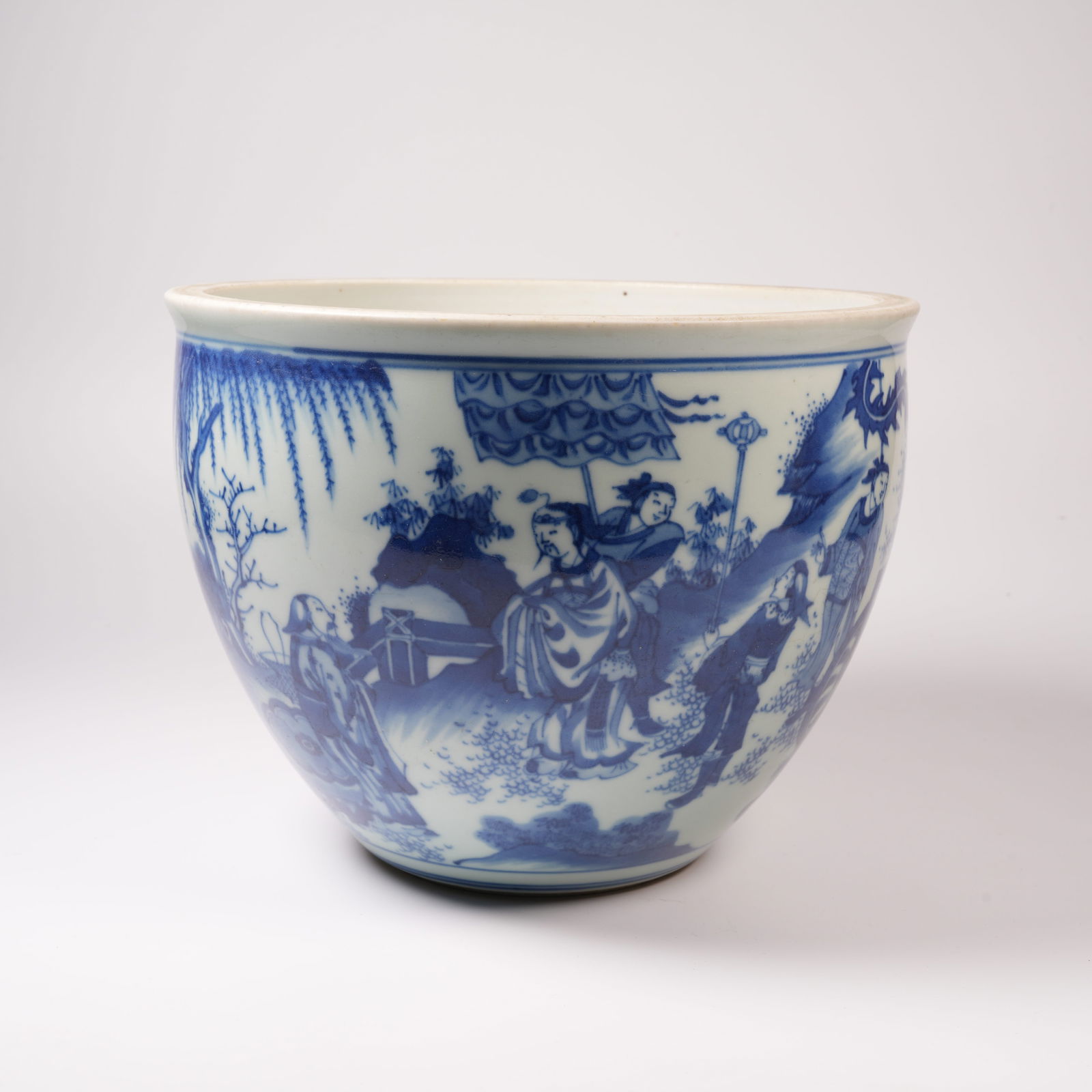 A BLUE-AND-WHITE SCROLL JAR WITH FIGURE STORY MOTIF (1 of 9)