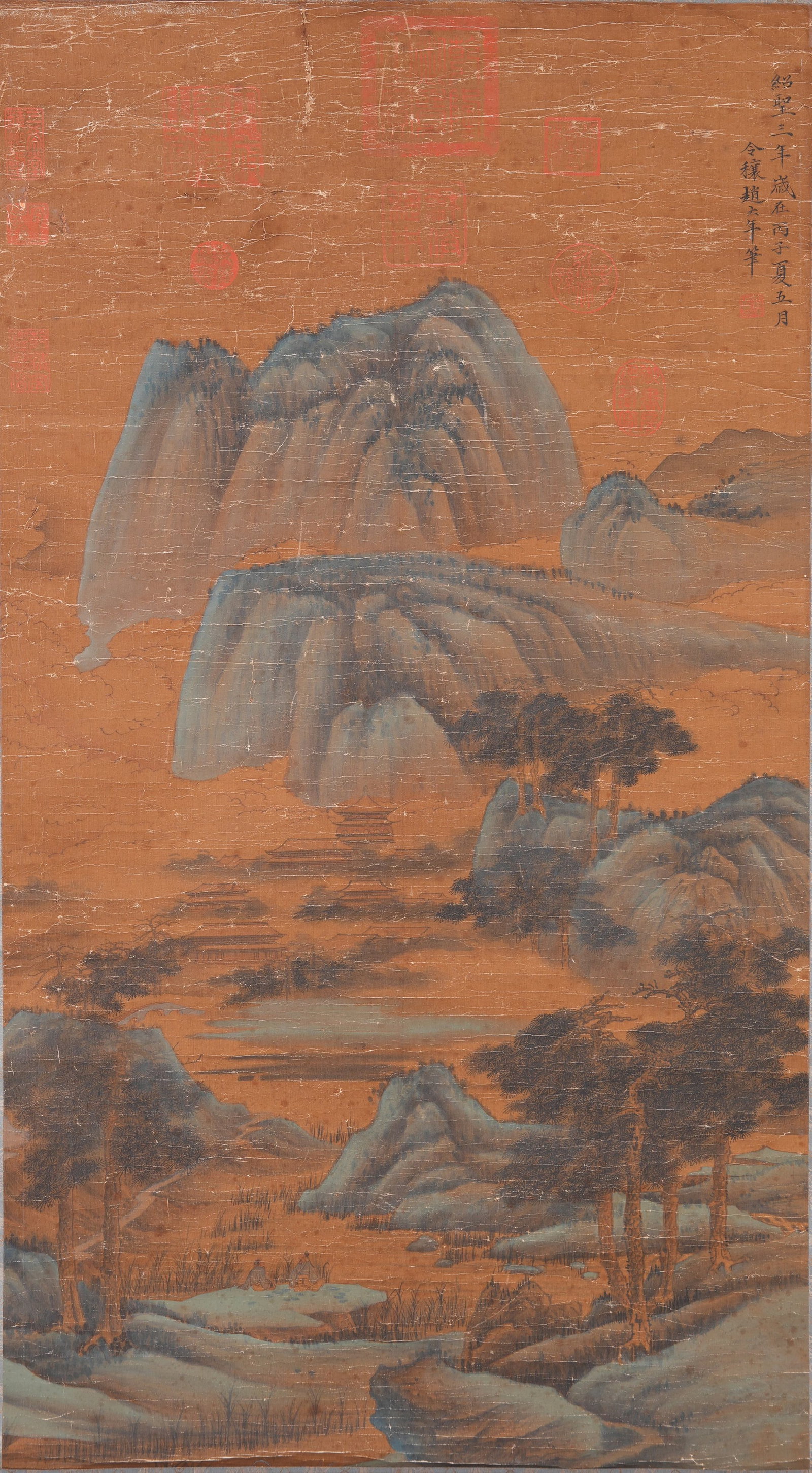 A LANDSCAPE PAINTING ON SILK BY ZHAO DANIAN.趙大年: Landscape Painting on Silk by Zhao Danian.趙大年