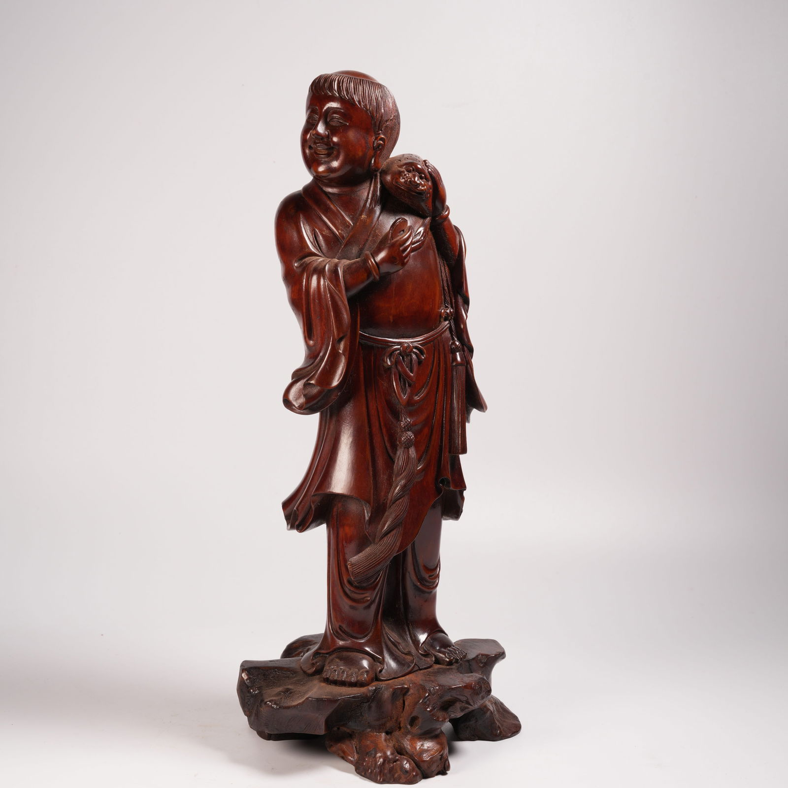 A HUANGHUALI LIU HAI PLAYING WITH GOLDEN TOAD FIGURINE: Huanghuali Liu Hai Playing with Golden Toad Figurine