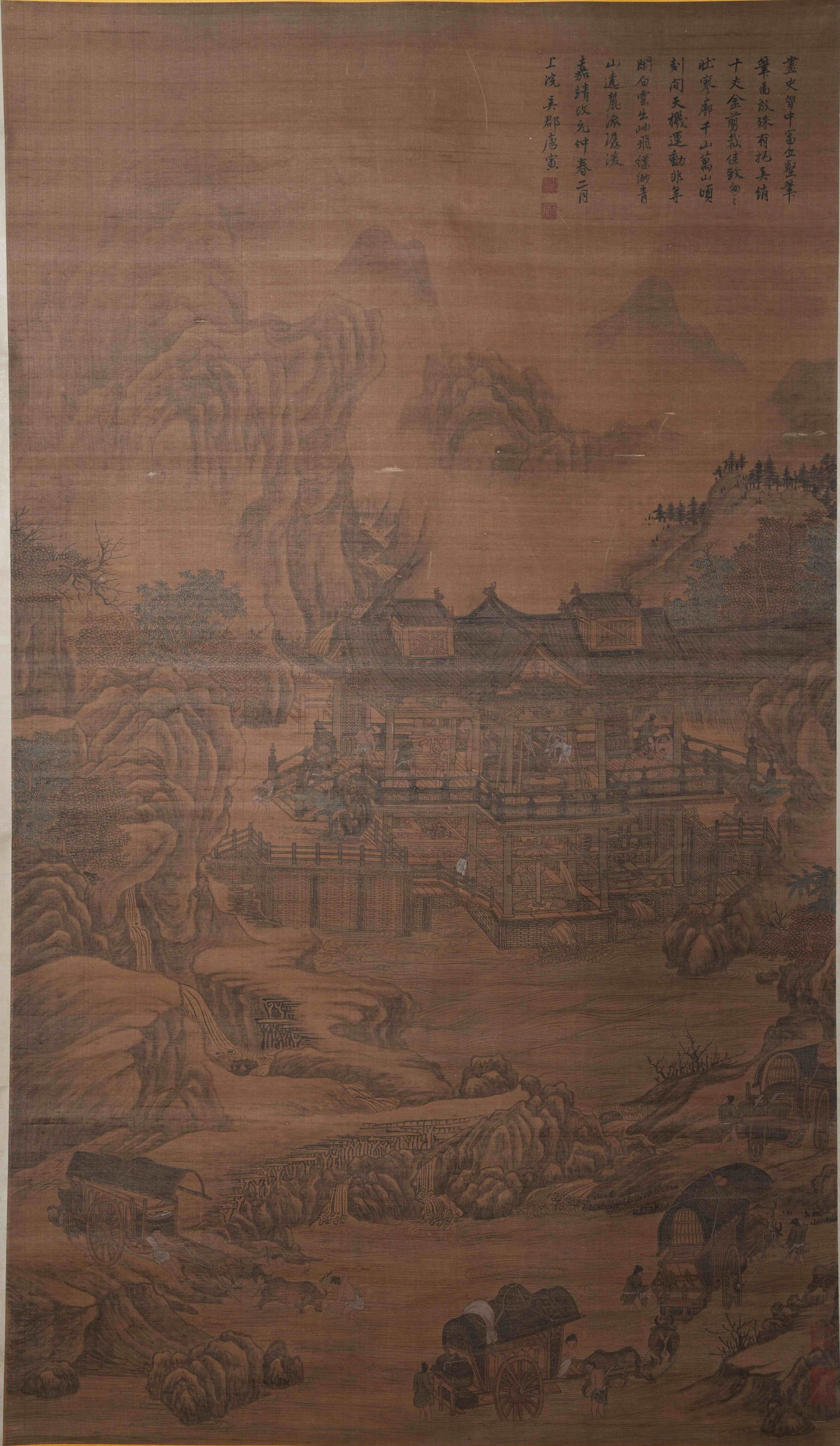 A LANDSCAPE WITH PAVILIONS PAINTING ON SILK BY TANG YIN.唐寅 (1 of 10)