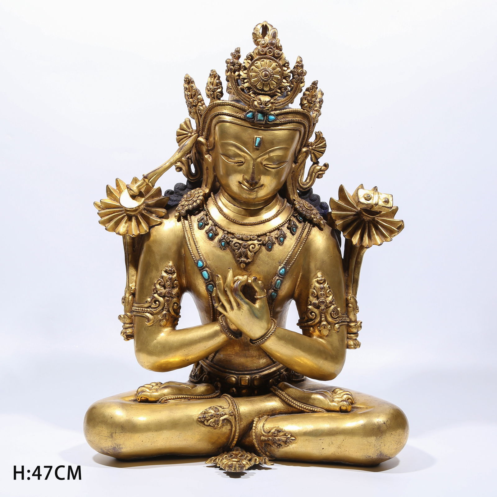 A GILT BRONZE MANJUSHRI BODHISATTVA STATUE (1 of 8)