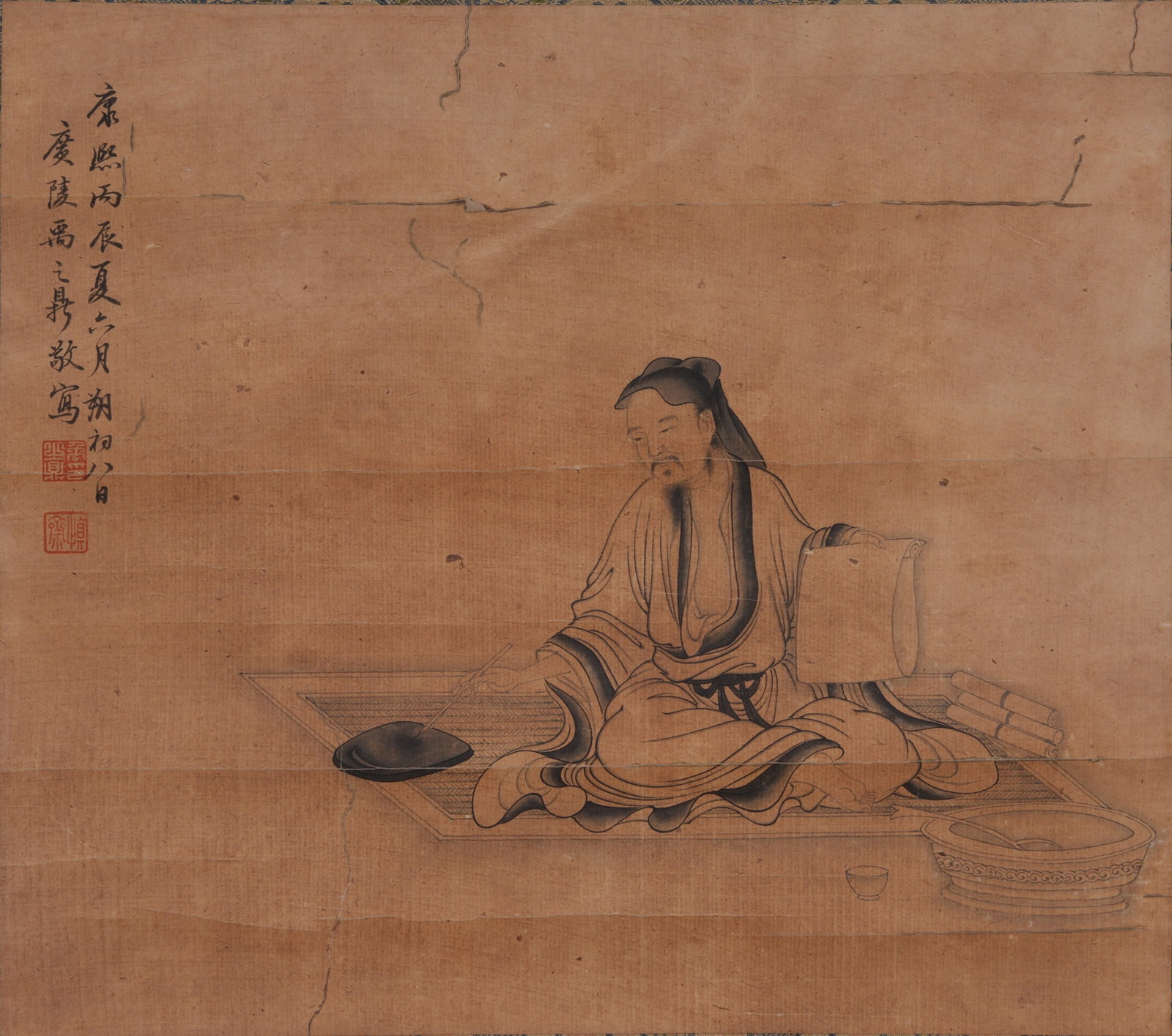 A FIGURE PAINTING MOUNTED AS MIRROR CORE ON SILK BY YU ZHIDING.禹之鼎: Figure Painting Mounted as Mirror Core on Silk by Yu Zhiding.禹之鼎