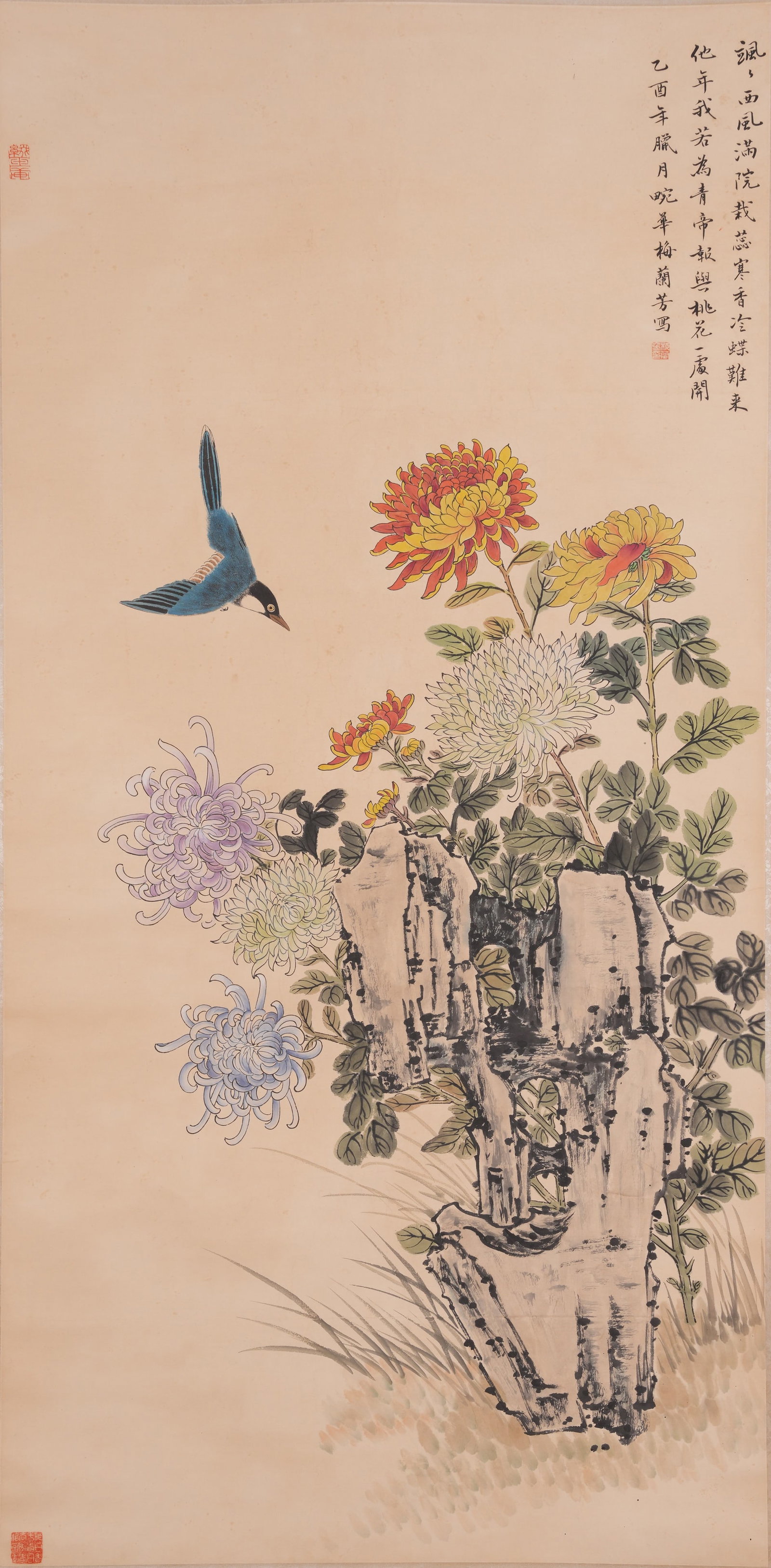 A FLOWER-AND-BIRD PATTERN PAINTING ON PAPER BY MEI LANFANG.梅蘭芳: Flower-and-Bird Pattern Painting on Paper by Mei Lanfang.梅蘭芳