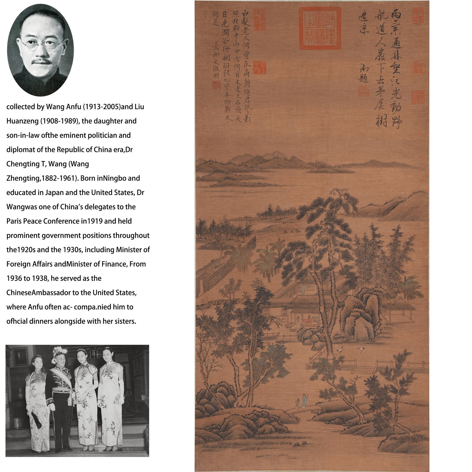 A LANDSCAPE WITH FIGURES PAINTING ON SILK BY WEN ZHENGMING.文徵明: Landscape with Figures Painting on Silk by Wen Zhengming.文徵明PROVENANCE:From the family of Wang Anfu (1913–2005) and her husband, Liu Huanzeng (1908–1989), descendants of the