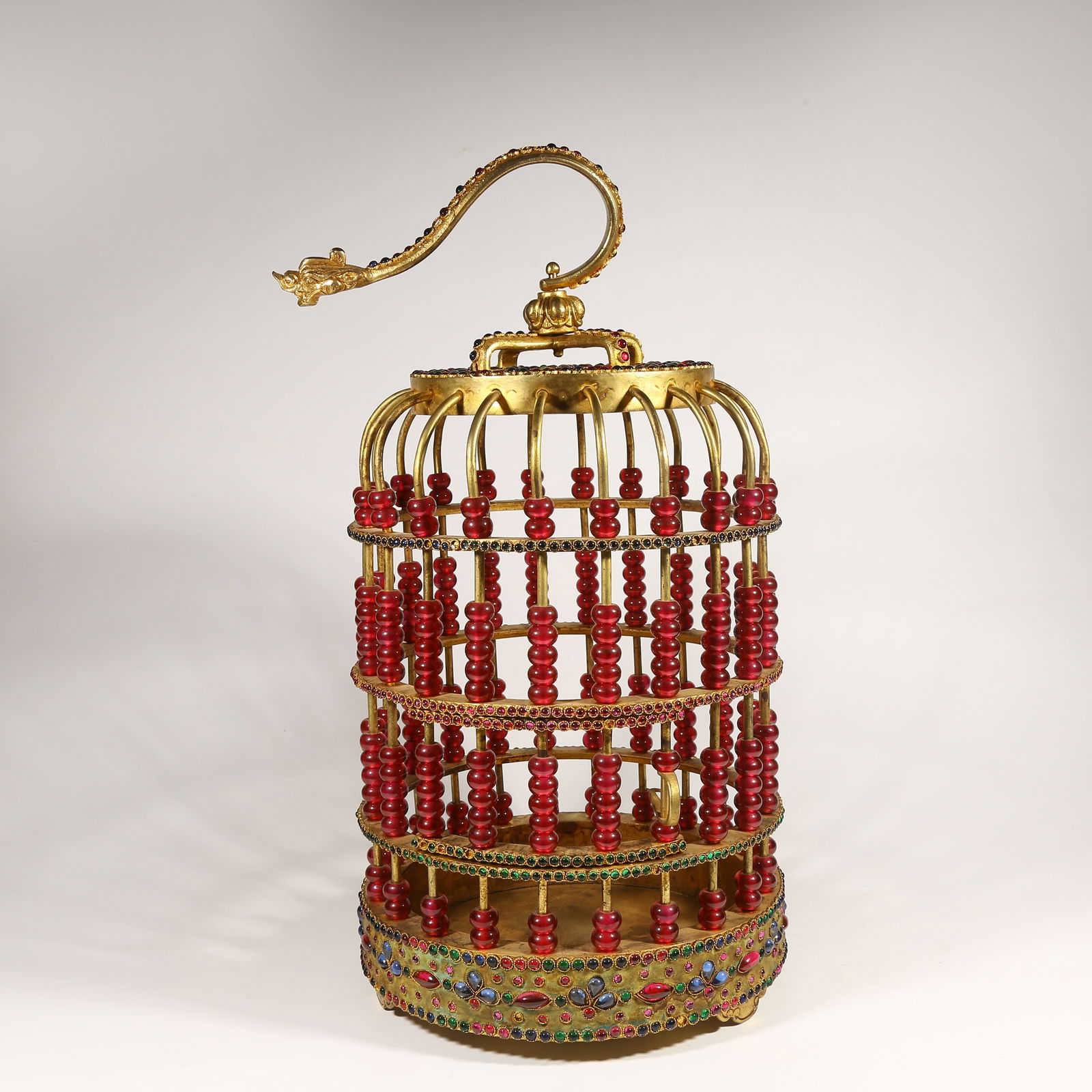 A GILDED BRONZE BIRDCAGE INLAID WITH GEMSTONES (1 of 10)