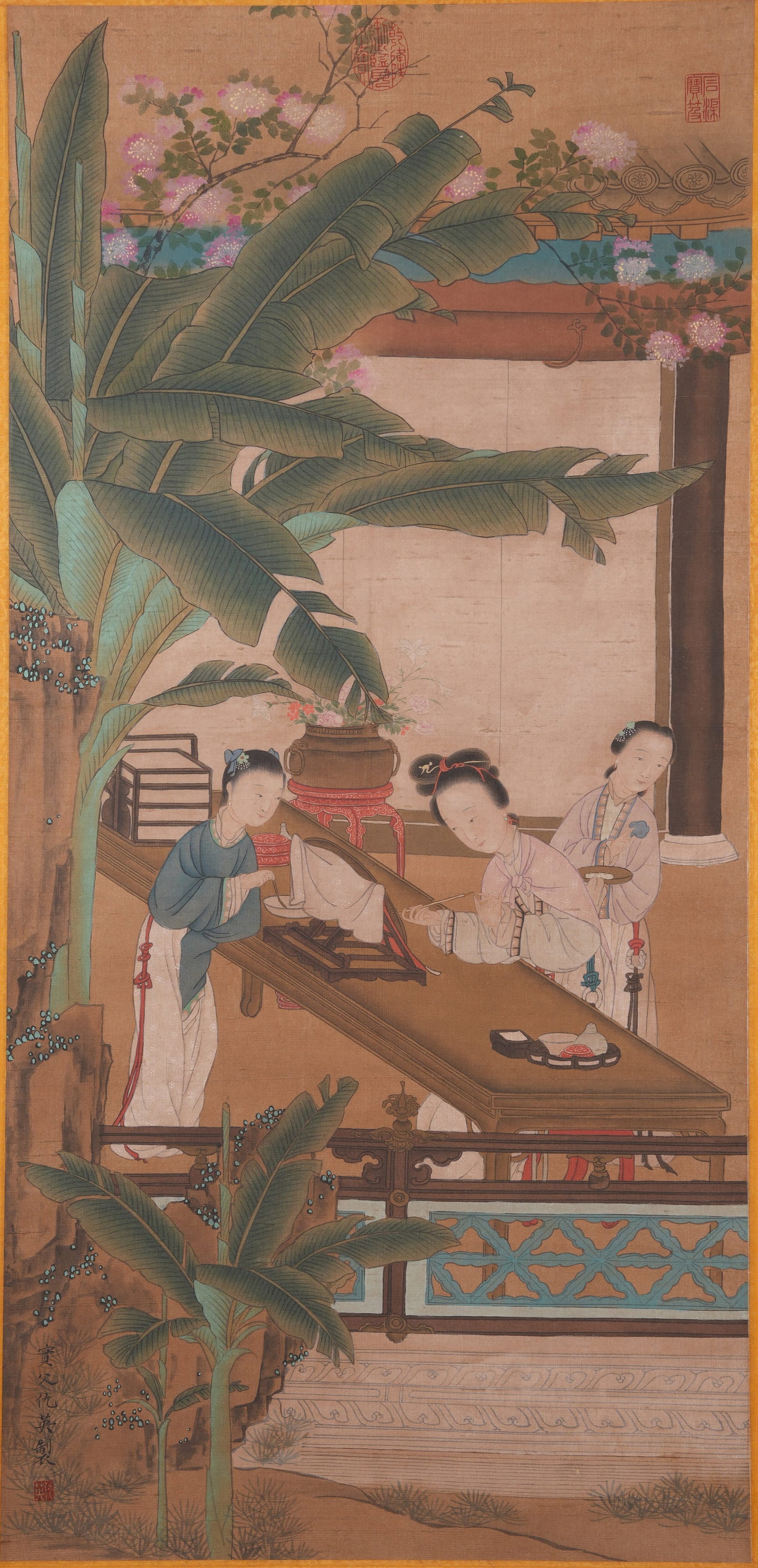 A LADY FIGURE PAINTING ON SILK BY QIU YING.仇英: Lady Figure Painting on Silk by Qiu Ying.仇英