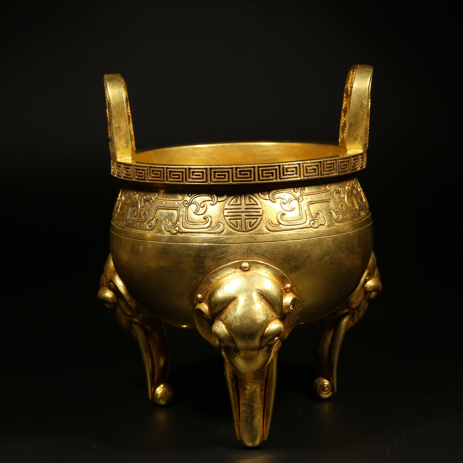 A GILDED BRONZE ELEPHANT-FOOT CENSER: Gilded Bronze Elephant-Foot Censer