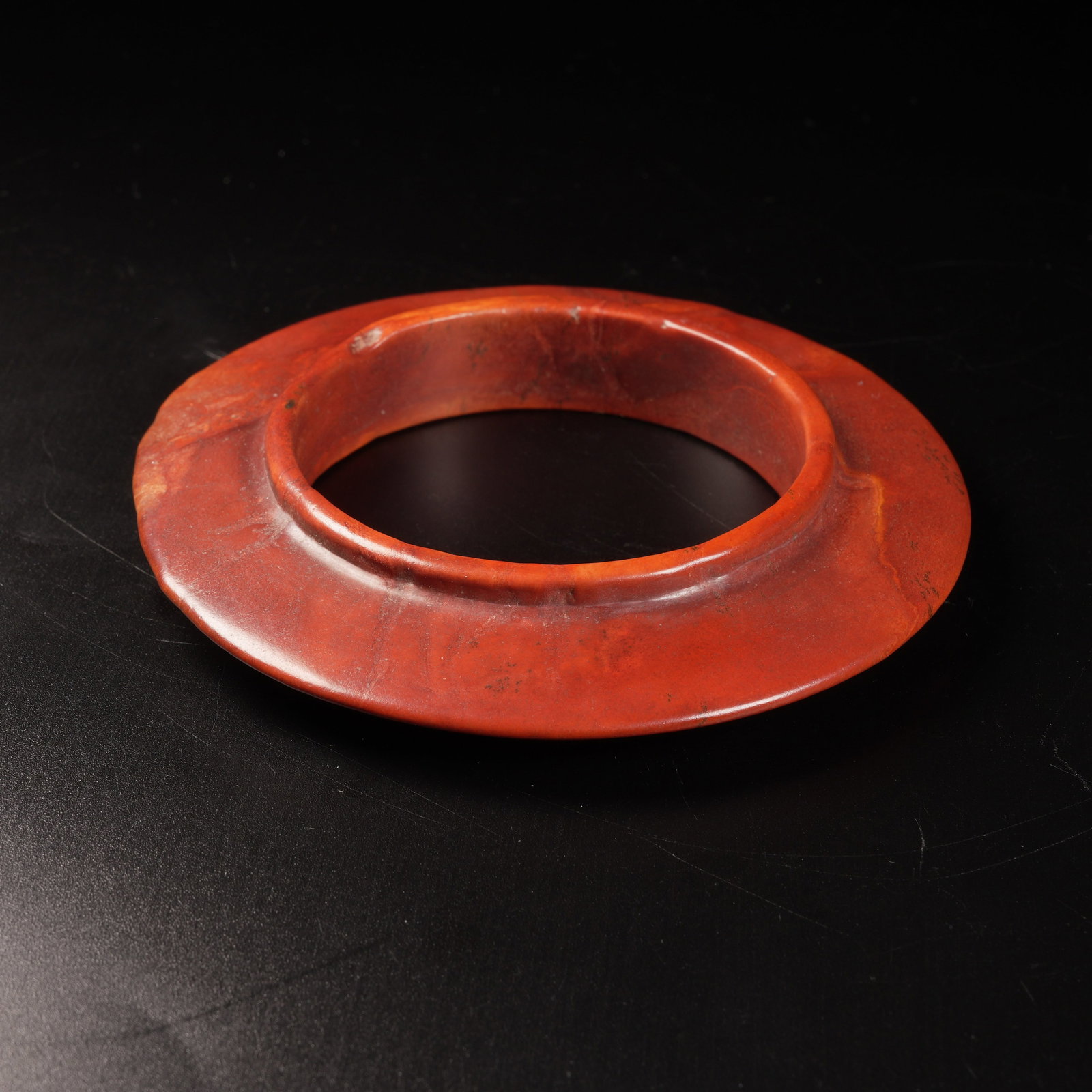 A ANCIENT JADE BI DISC WITH COLLAR: Ancient jade bi disc with collar