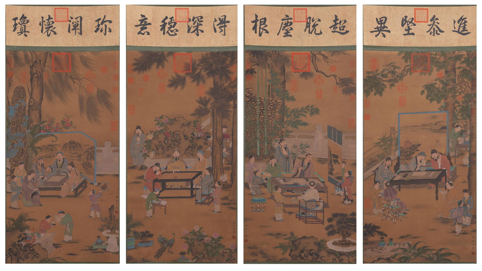 A SET OF FIGURE STORY HORIZONTAL SCREENS ON SILK BY LIU SONGNIAN (4 PANELS).劉松年 (1 of 16)