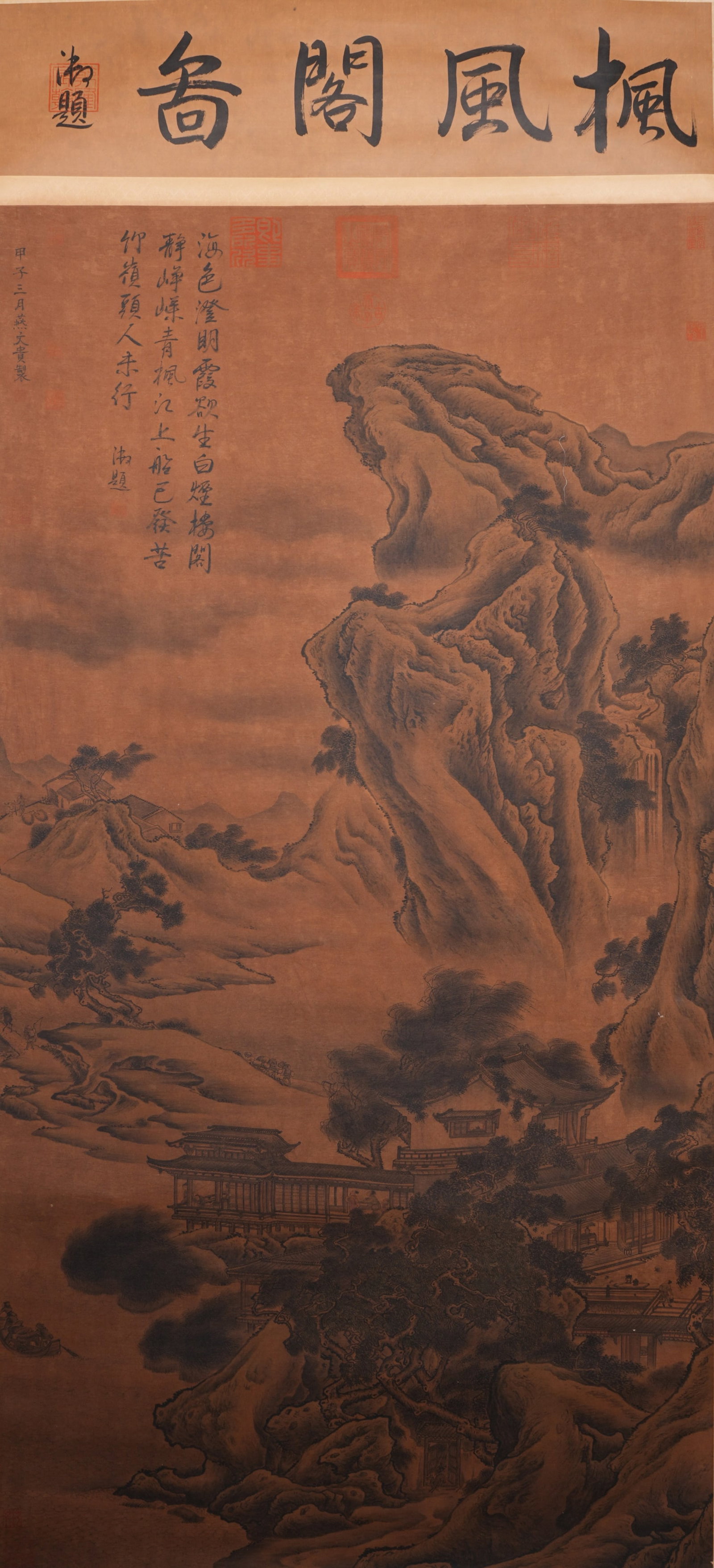 A LANDSCAPE WITH PAVILIONS PAINTING ON SILK BY YAN WENGUI.燕文貴: Landscape with Pavilions Painting on Silk by Yan Wengui.燕文貴