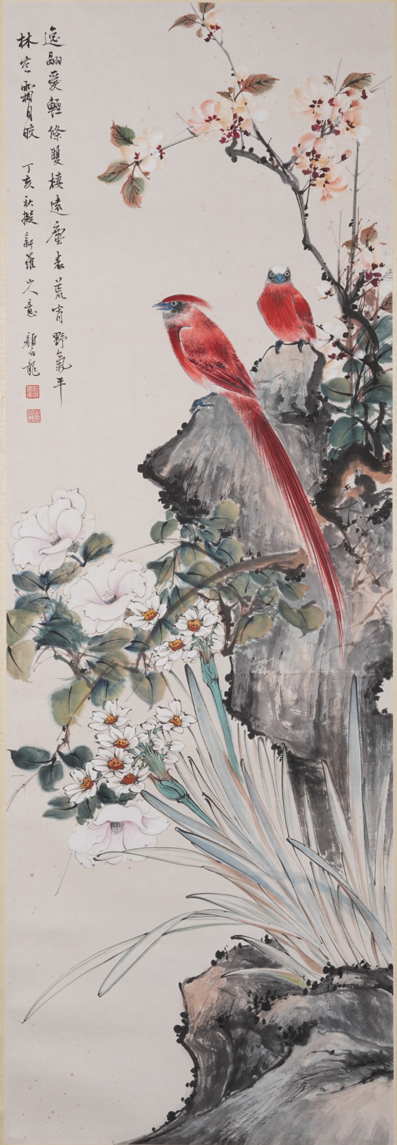 A FLOWER-AND-BIRD PAINTING ON PAPER BY YAN BOLONG.顏伯龍: Flower-and-Bird Painting on Paper by Yan Bolong.顏伯龍