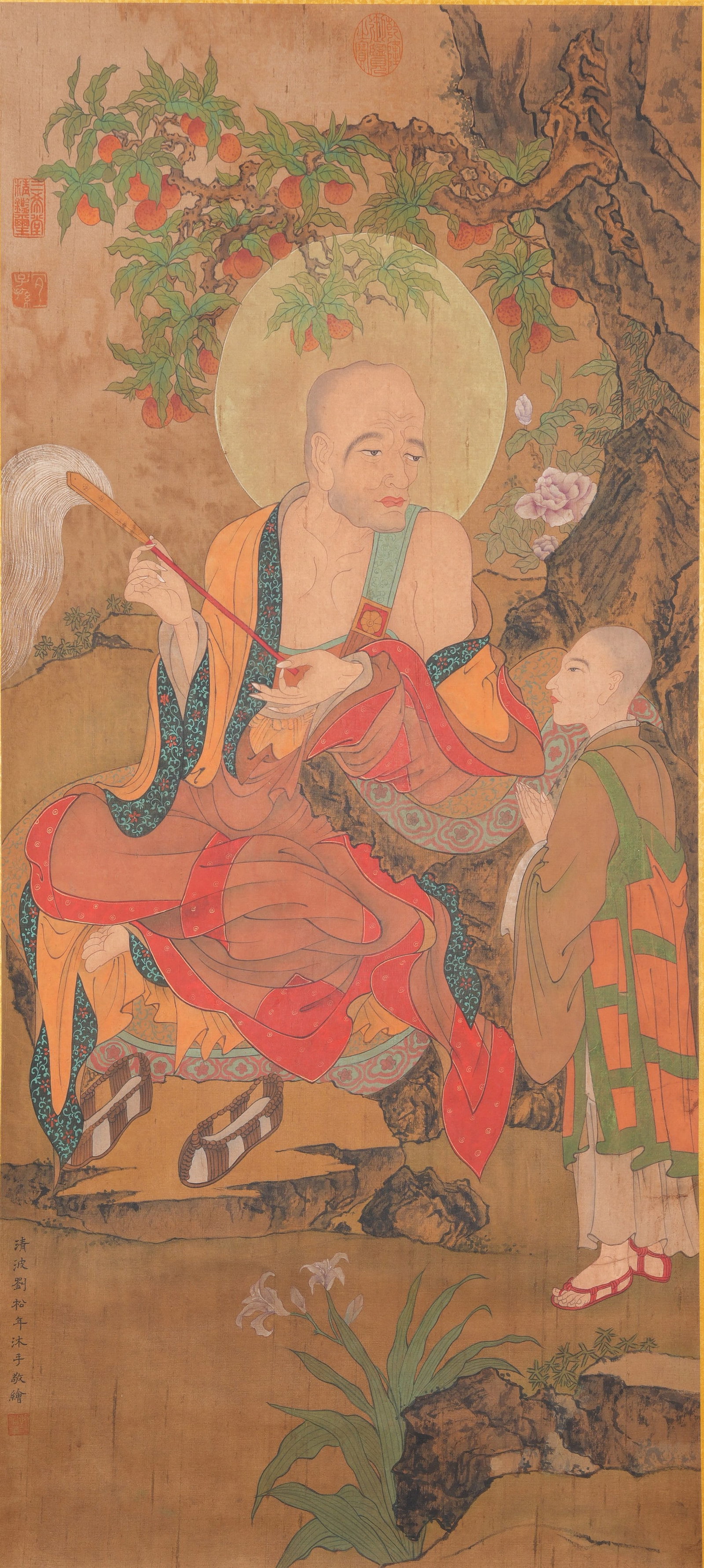 A BUDDHA IMAGE PAINTING ON SILK BY LIU SONGNIAN.劉松年: Buddha Image Painting on Silk by Liu Songnian.劉松年