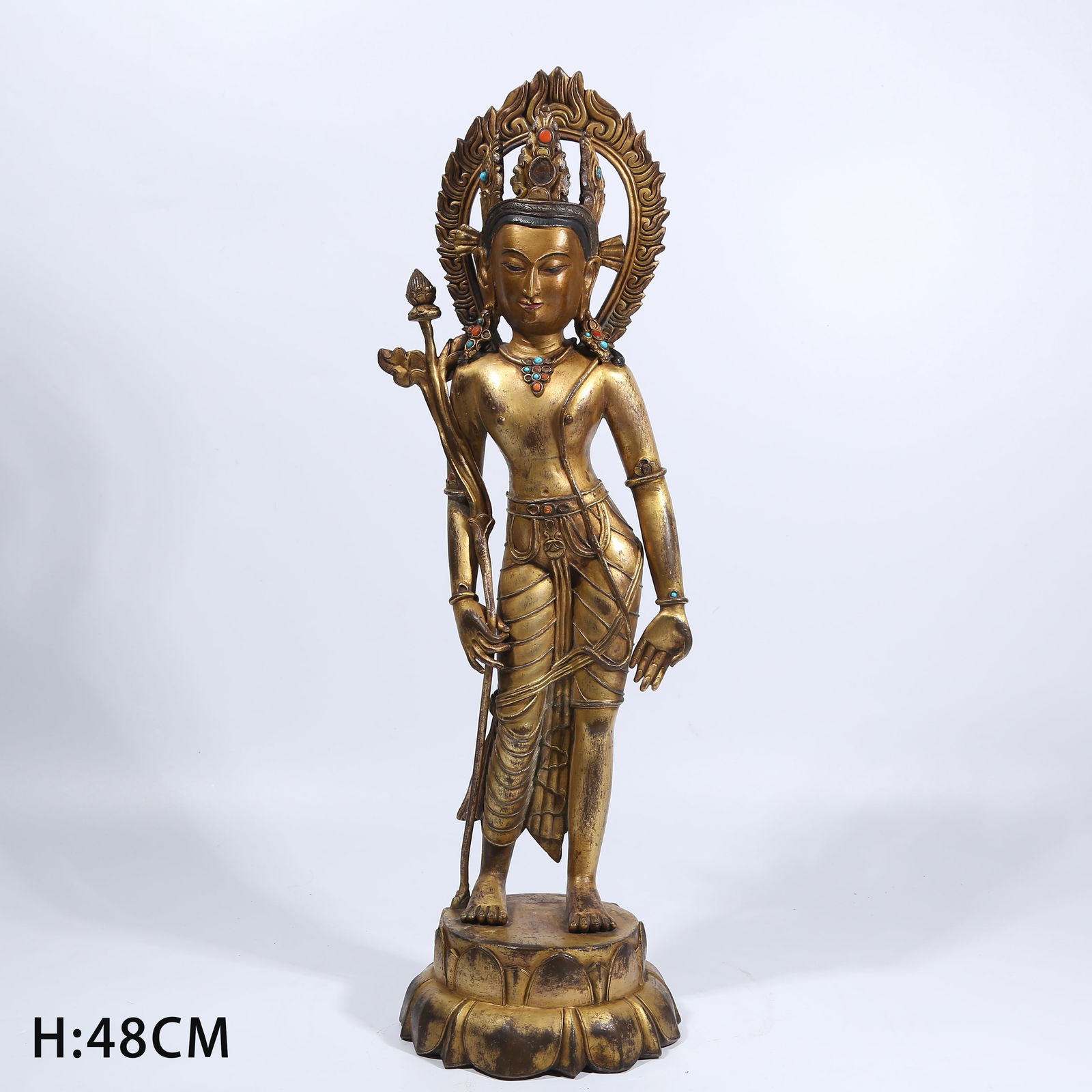 A GILT BRONZE BODHISATTVA STANDING STATUE (1 of 8)