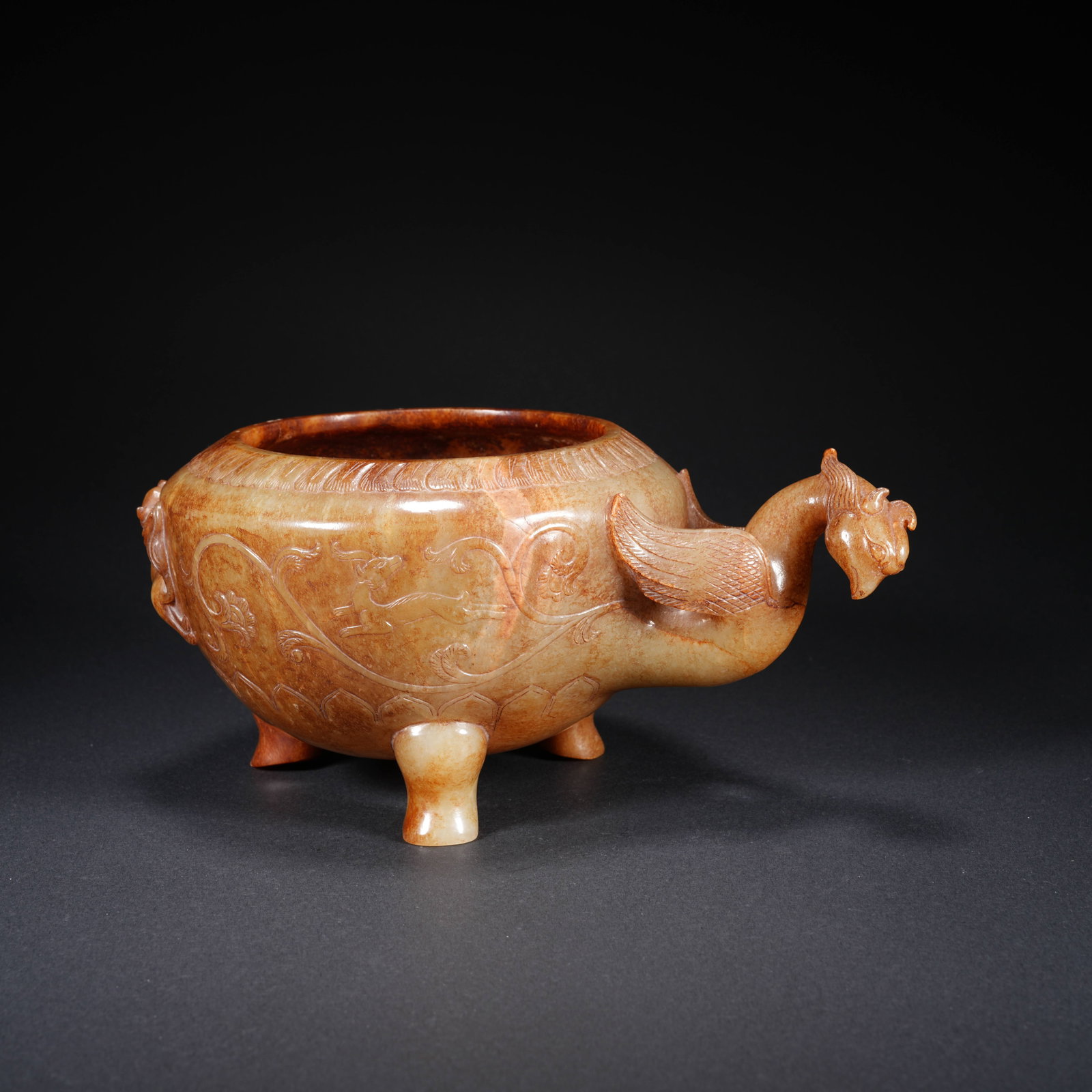 A HETIAN JADE CARVED PHOENIX-MOTIF JAR (1 of 10)