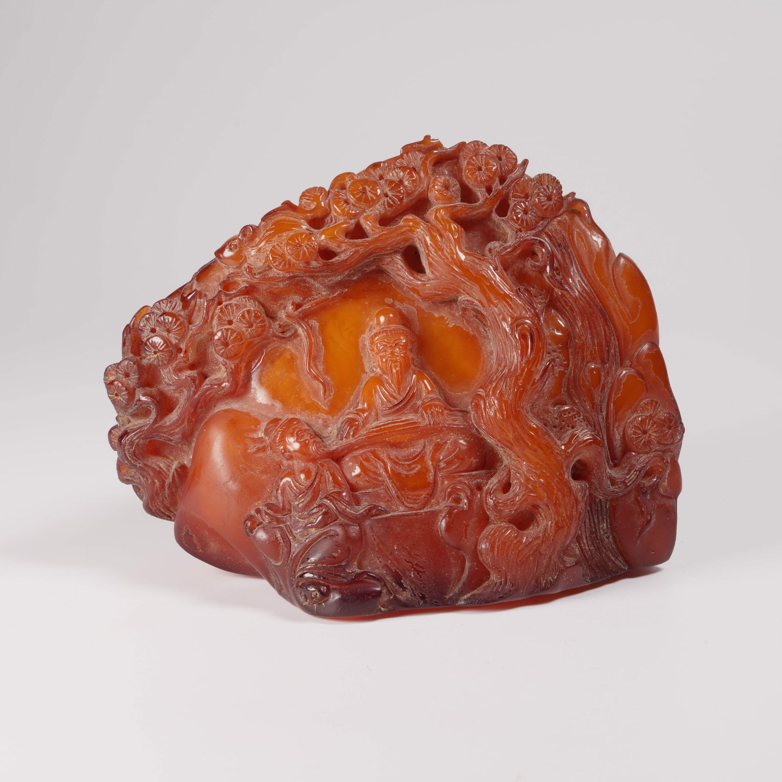 A HONEY-AMBER MOUNTAIN ORNAMENT WITH "ELEGANT GATHERING UNDER PINE" SCENE (1 of 8)