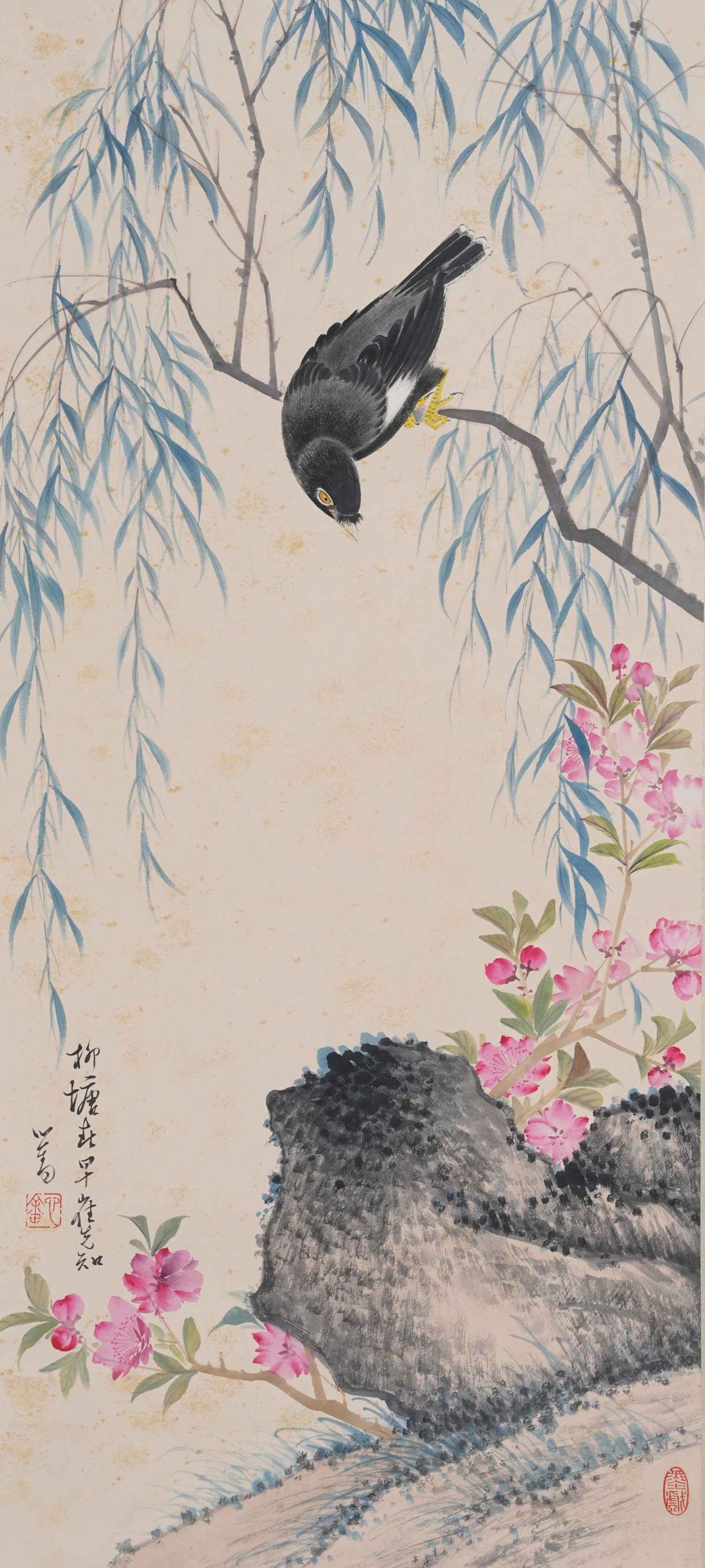 A BIRD-AND-FLOWER PAINTING ON PAPER BY PU RU.溥儒 (1 of 9)