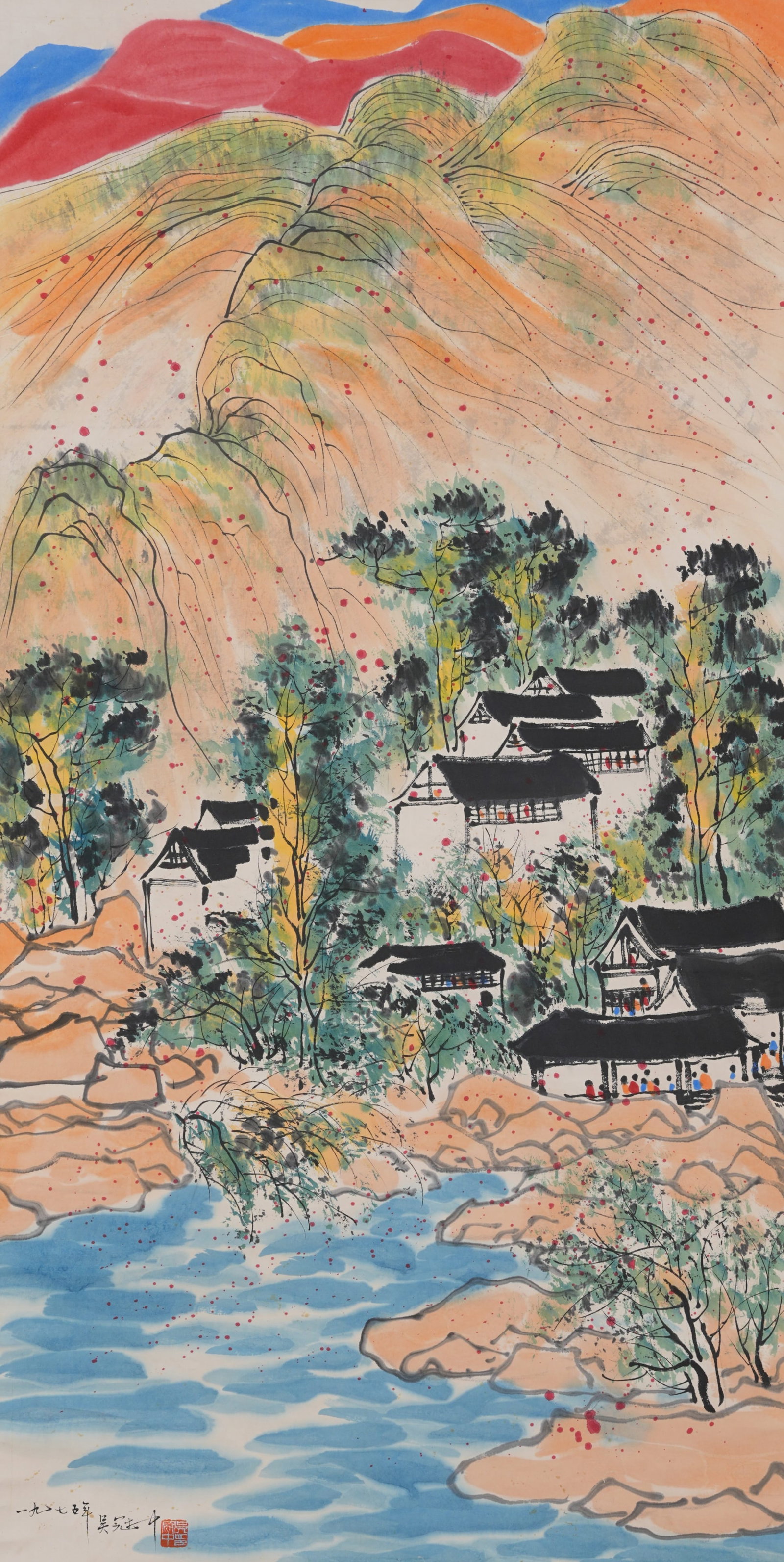 A LANDSCAPE PAINTING ON PAPER BY WU GUANZHONG.吳冠中: Landscape Painting on Paper by Wu Guanzhong.吳冠中
