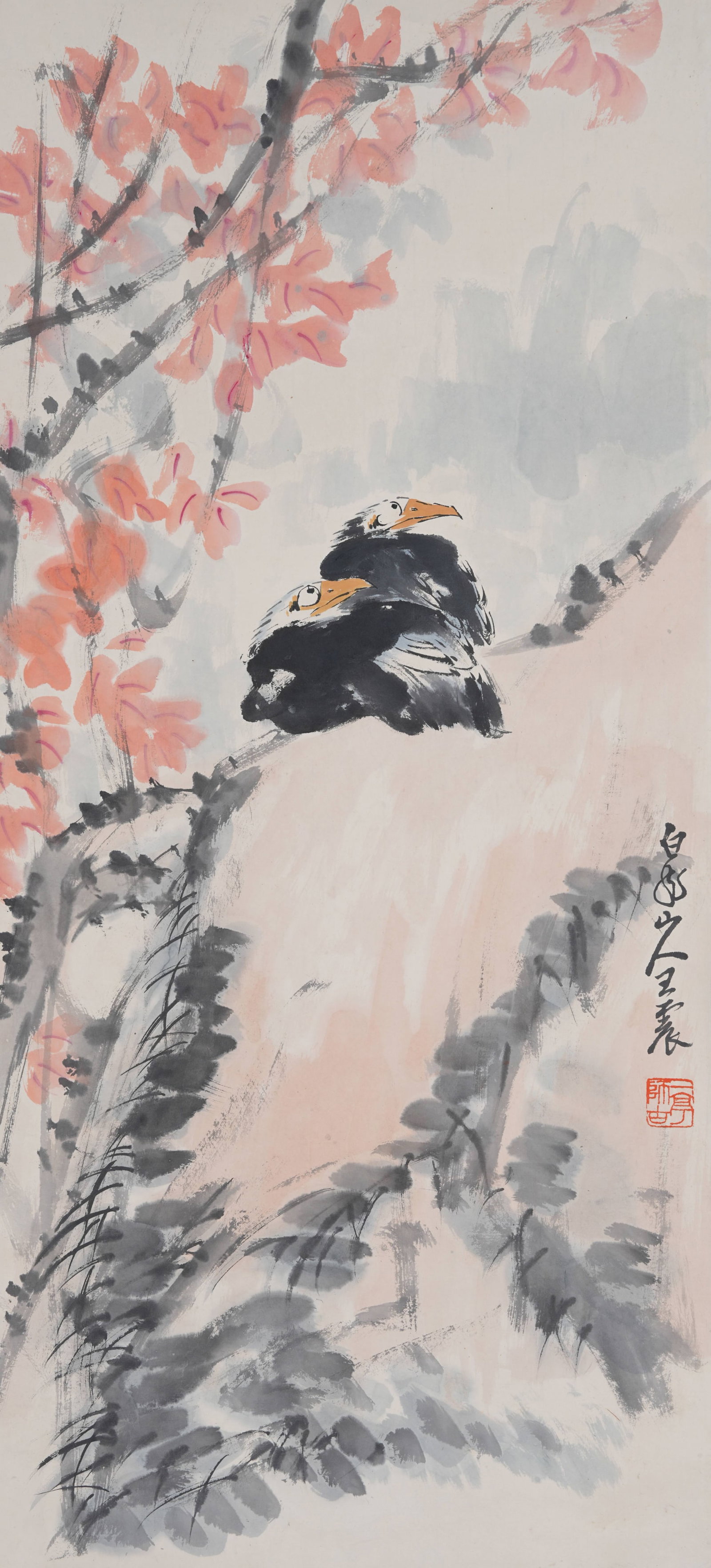 A BIRD PAINTING ON PAPER BY WANG ZHEN.王震 (1 of 9)