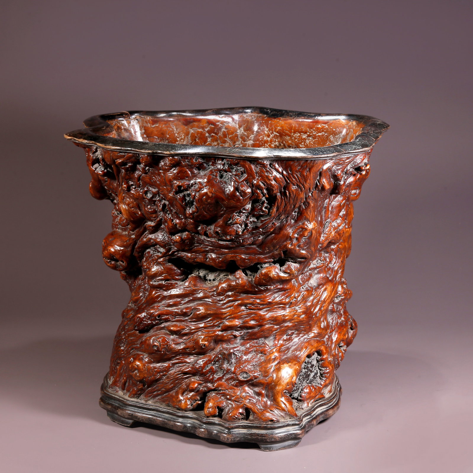 A BURL WOOD BRUSH POT (1 of 9)
