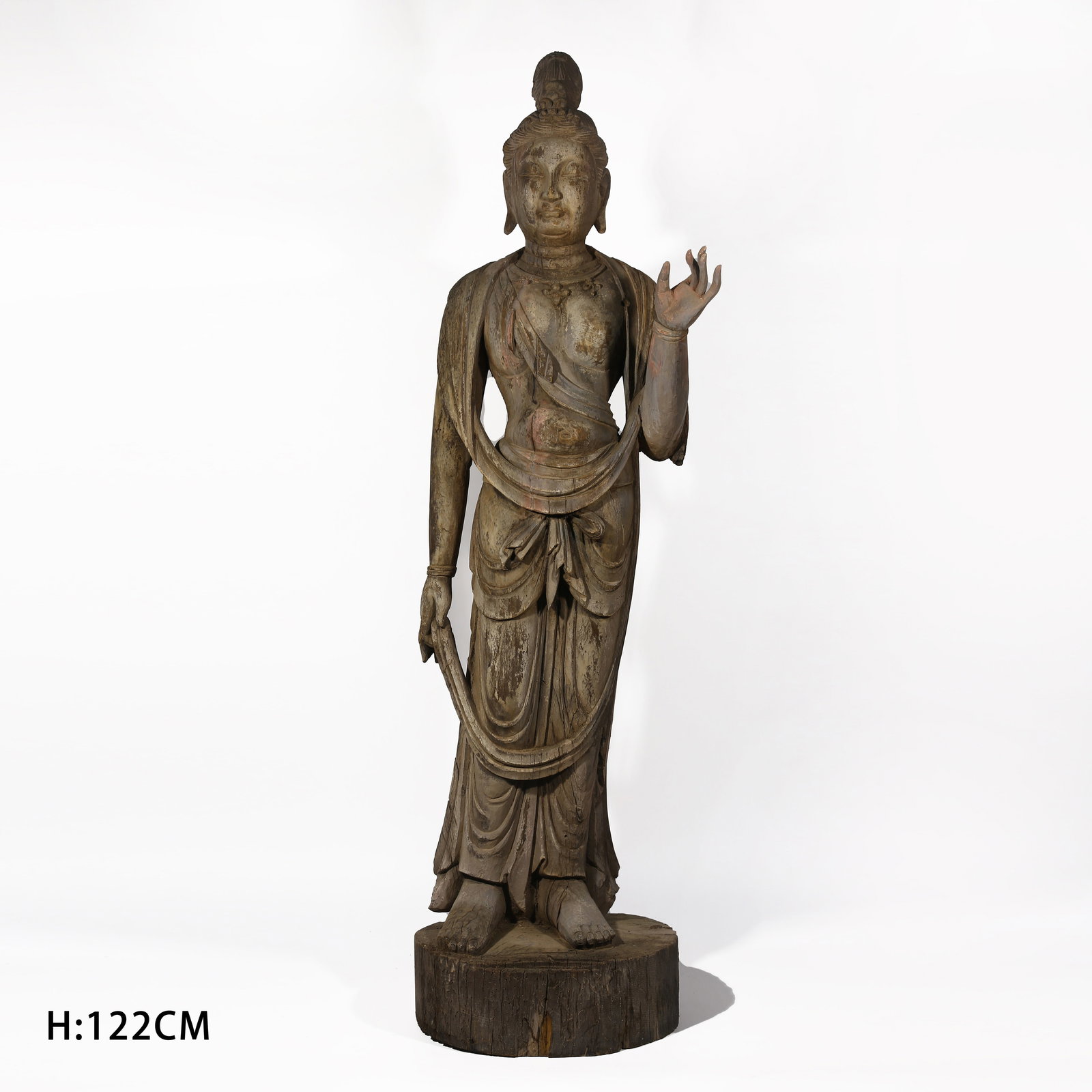 A WOODEN STANDING BODHISATTVA STATUE (1 of 9)