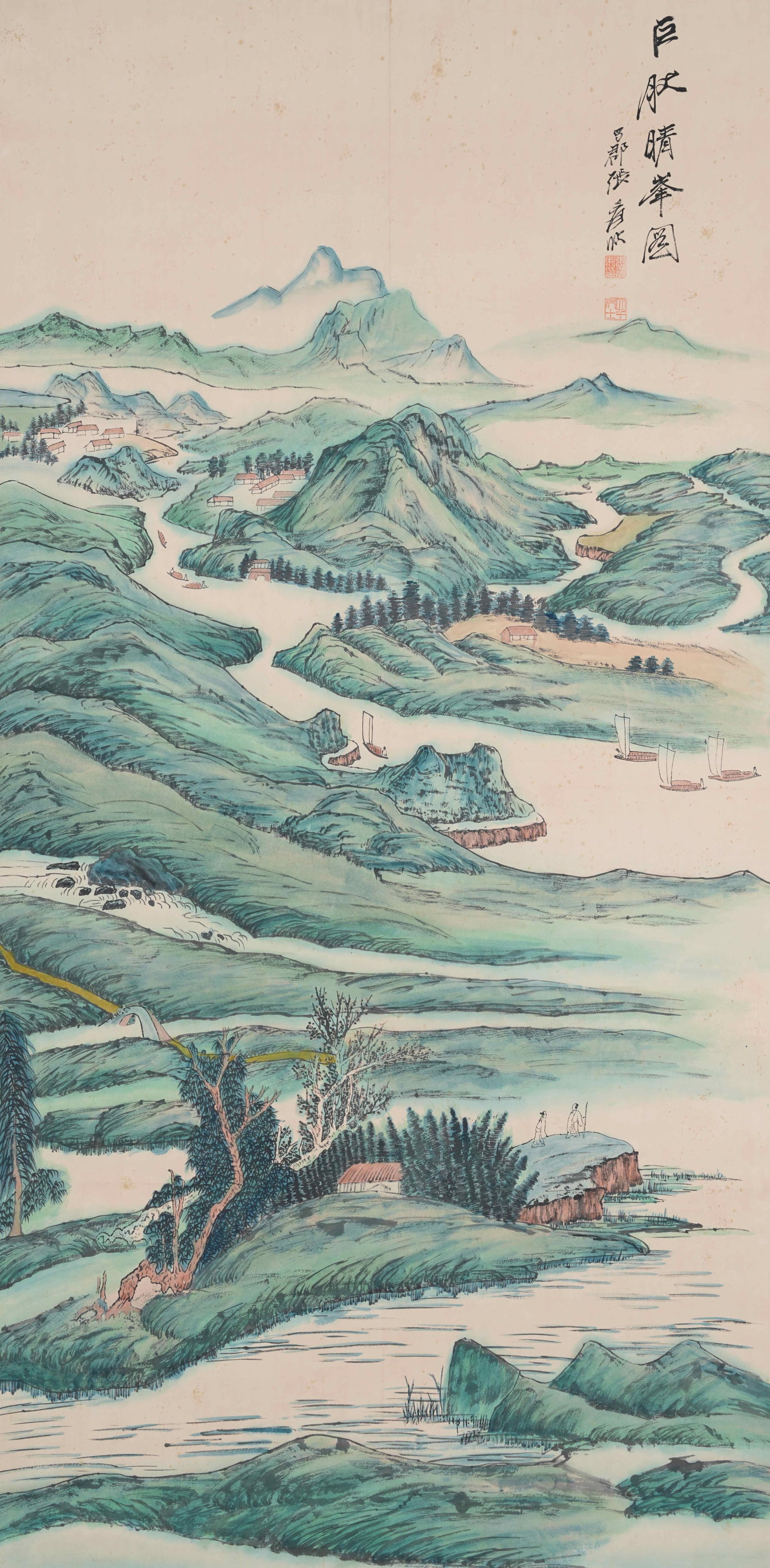 A LANDSCAPE PAINTING ON PAPER BY ZHANG DAQIAN.張大千: Landscape Painting on Paper by Zhang Daqian.張大千