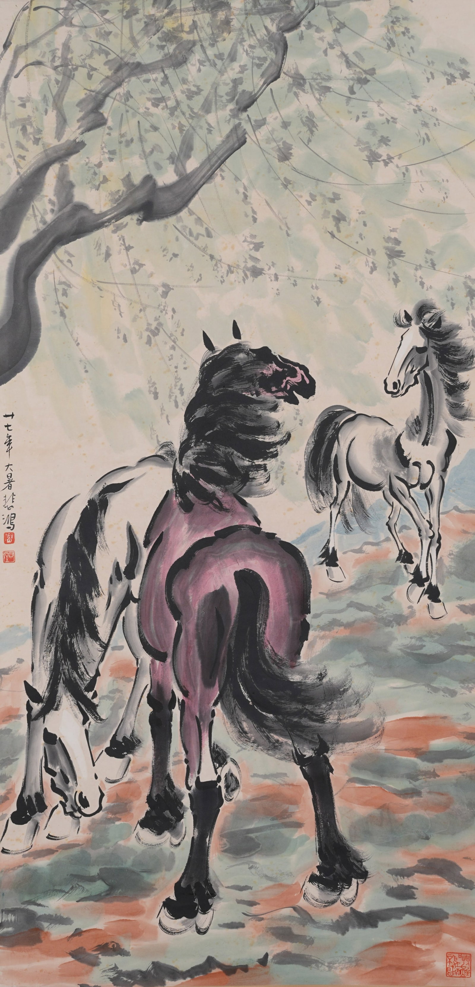 A GALLOPING HORSE PAINTING ON PAPER BY XU BEIHONG.徐悲鴻 (1 of 9)