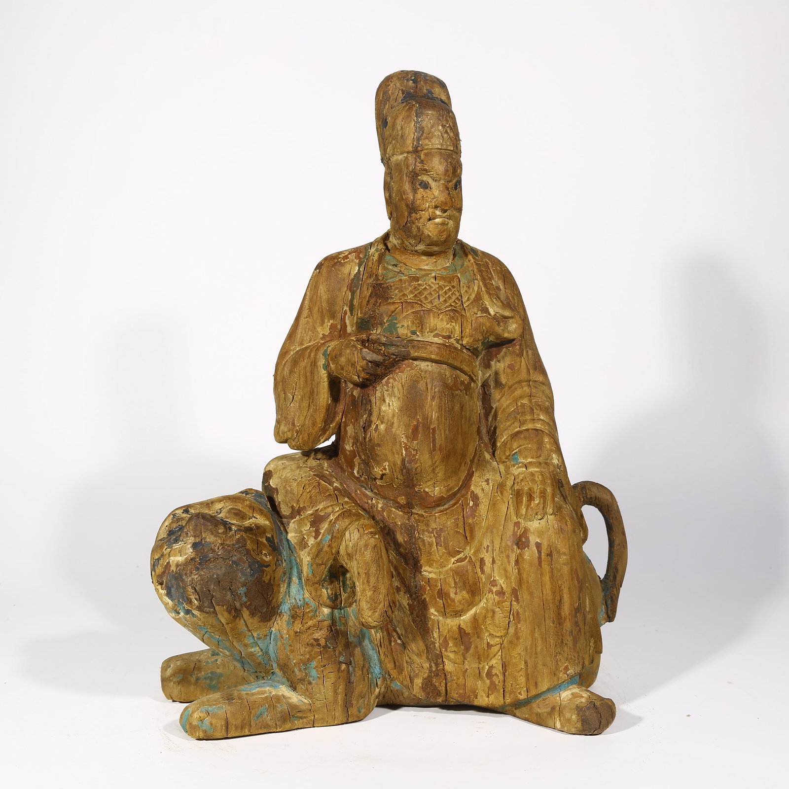 A PAINTED WOODEN STATUE OF ZHAO GONGMING (1 of 8)