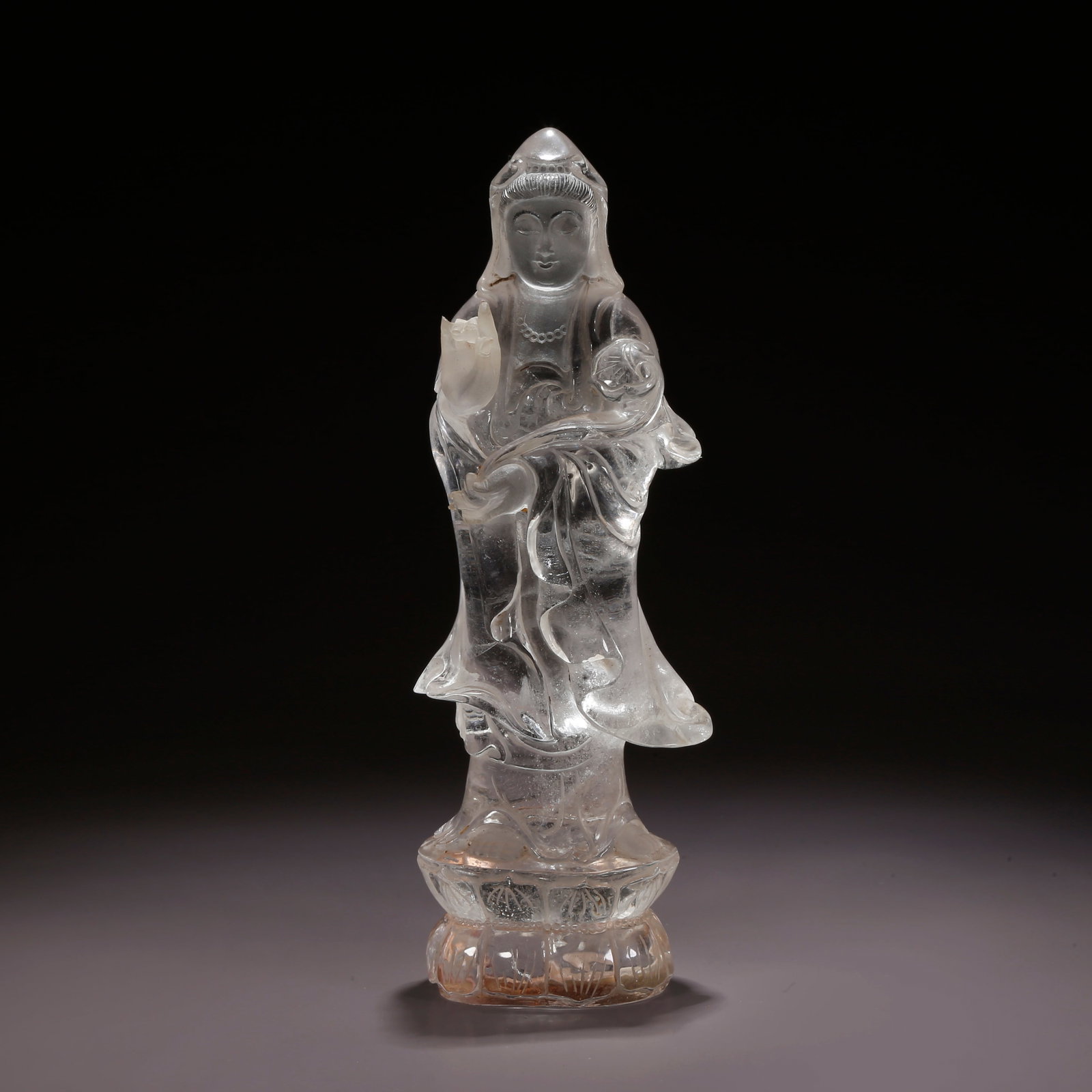 A CRYSTAL CARVED GUANYIN FIGURE (1 of 9)