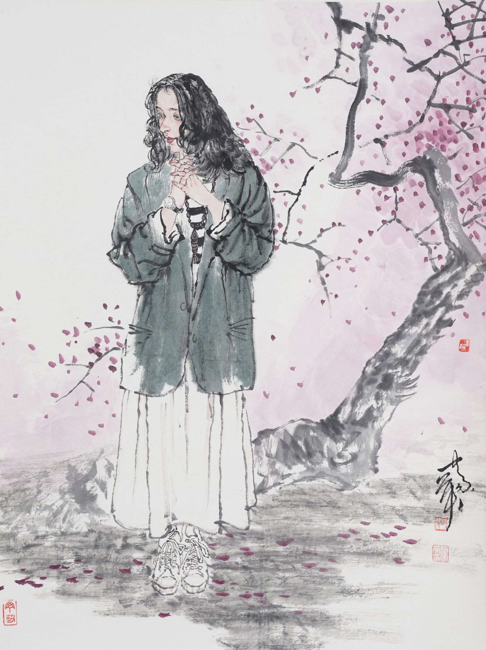 A FIGURE PAINTING ON PAPER BY HE JIAYING.何家英: Figure Painting on Paper by He Jiaying.何家英