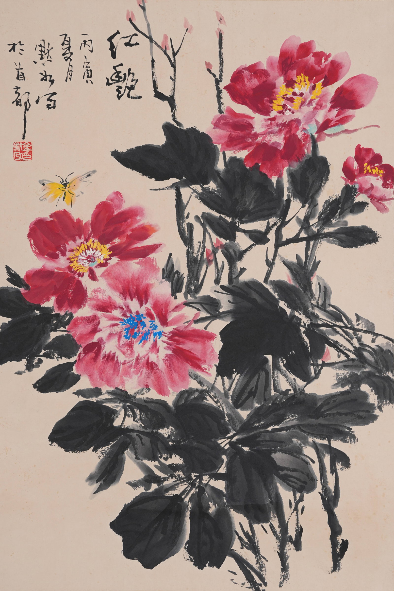 A FLORAL PAINTING ON PAPER BY JIN MORU.金默如: Floral Painting on Paper by Jin Moru.金默如
