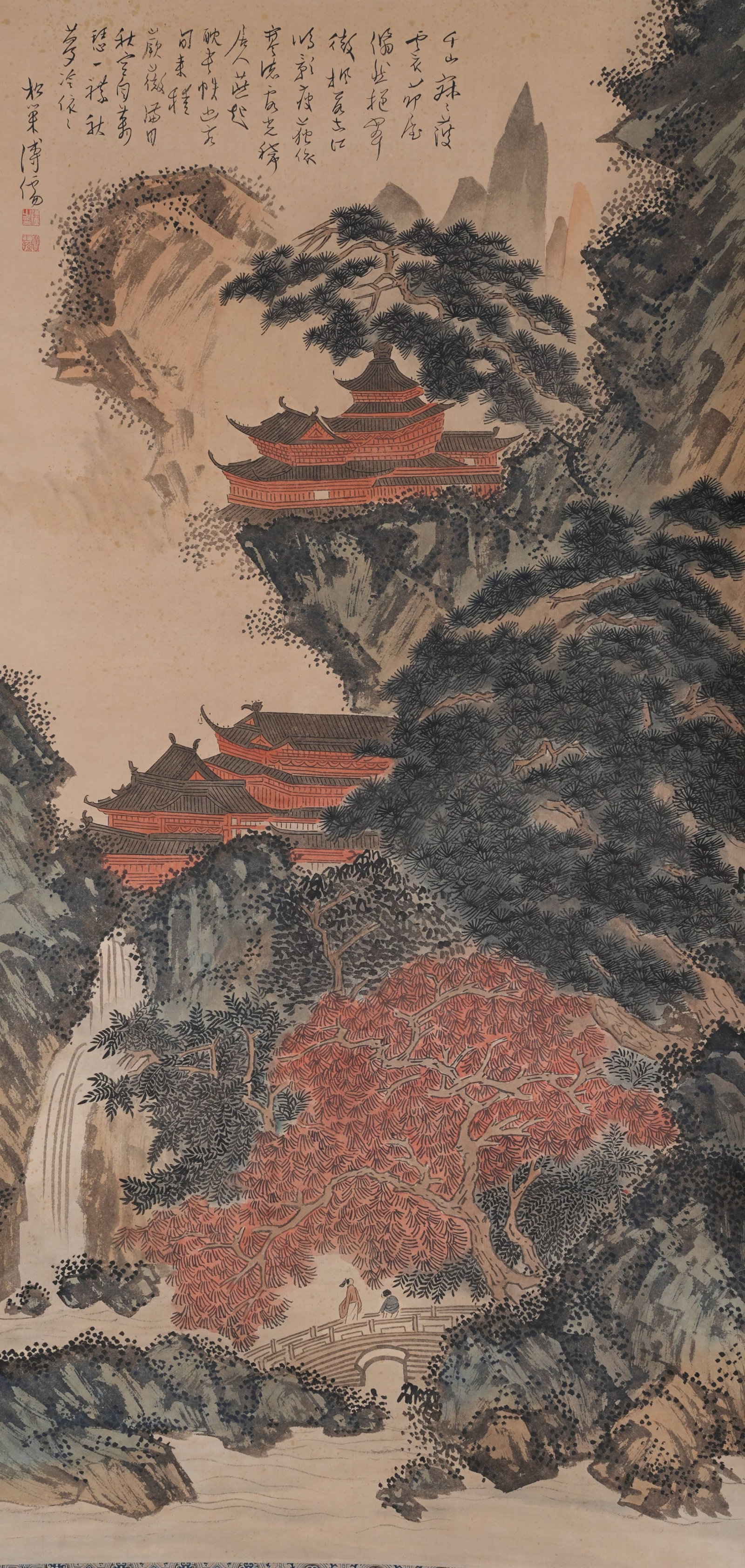 A LANDSCAPE WITH PAVILIONS PAINTING ON PAPER BY PU RU.溥儒 (1 of 10)