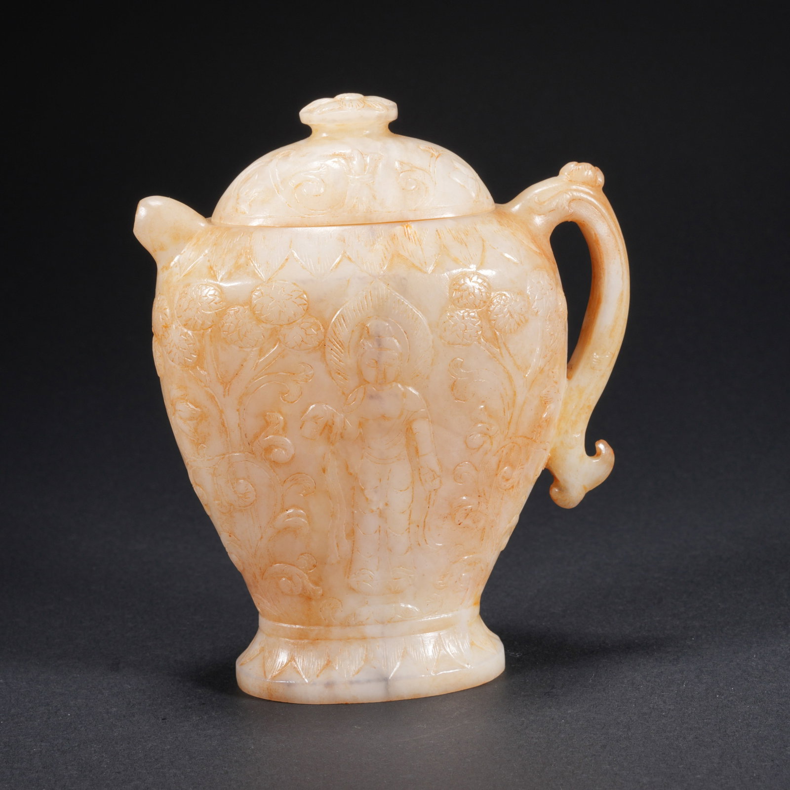 A HETIAN JADE CARVED EWER WITH BUDDHA MOTIF (1 of 10)